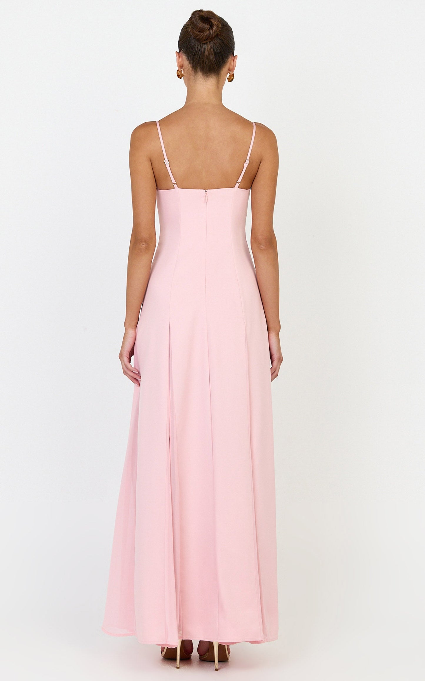 Juliette Maxi Dress - Sweetheart Neckline Georgette Godet Dress in Pink