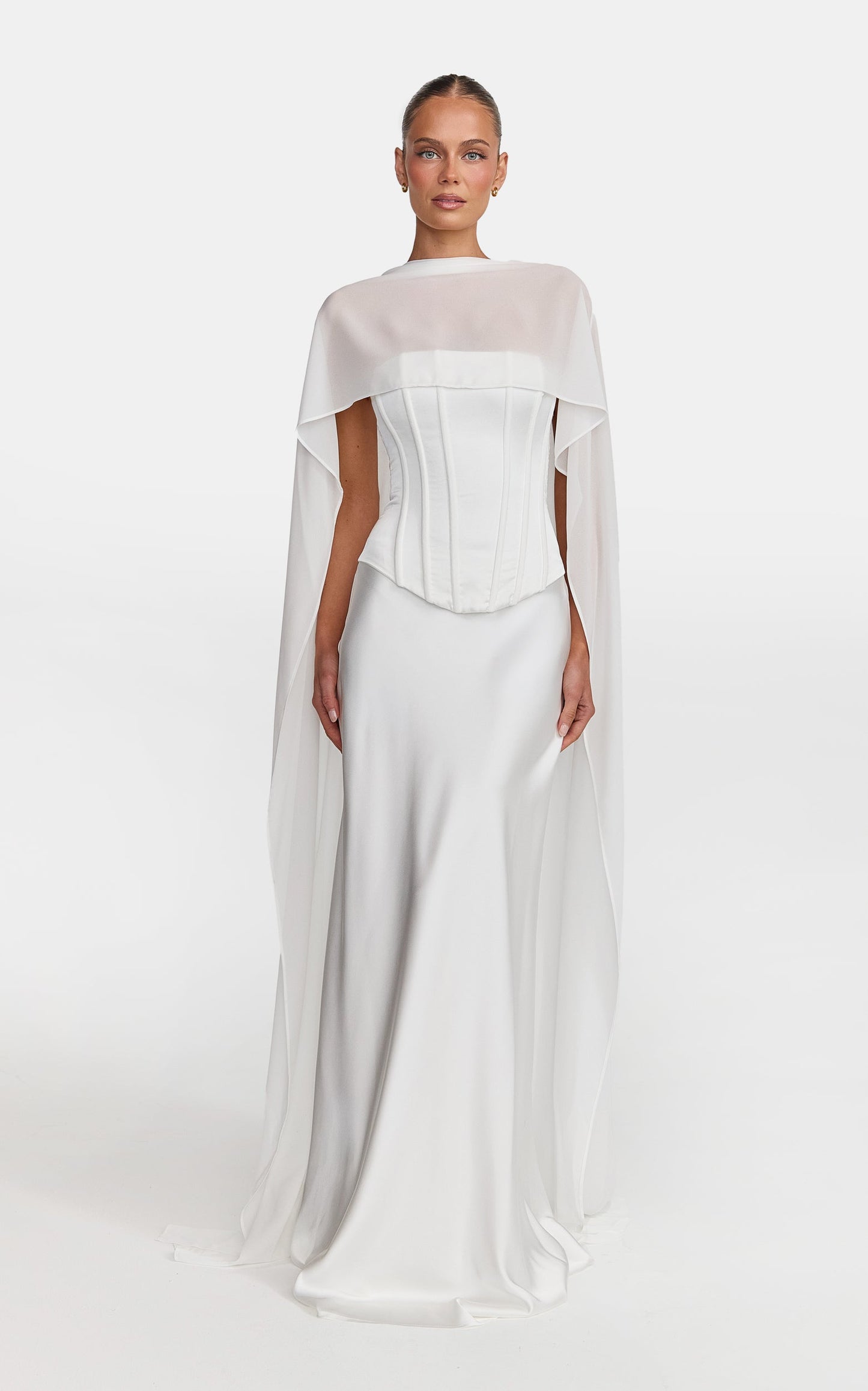 Carrie Top - Georgette Overlay Cape Top in White