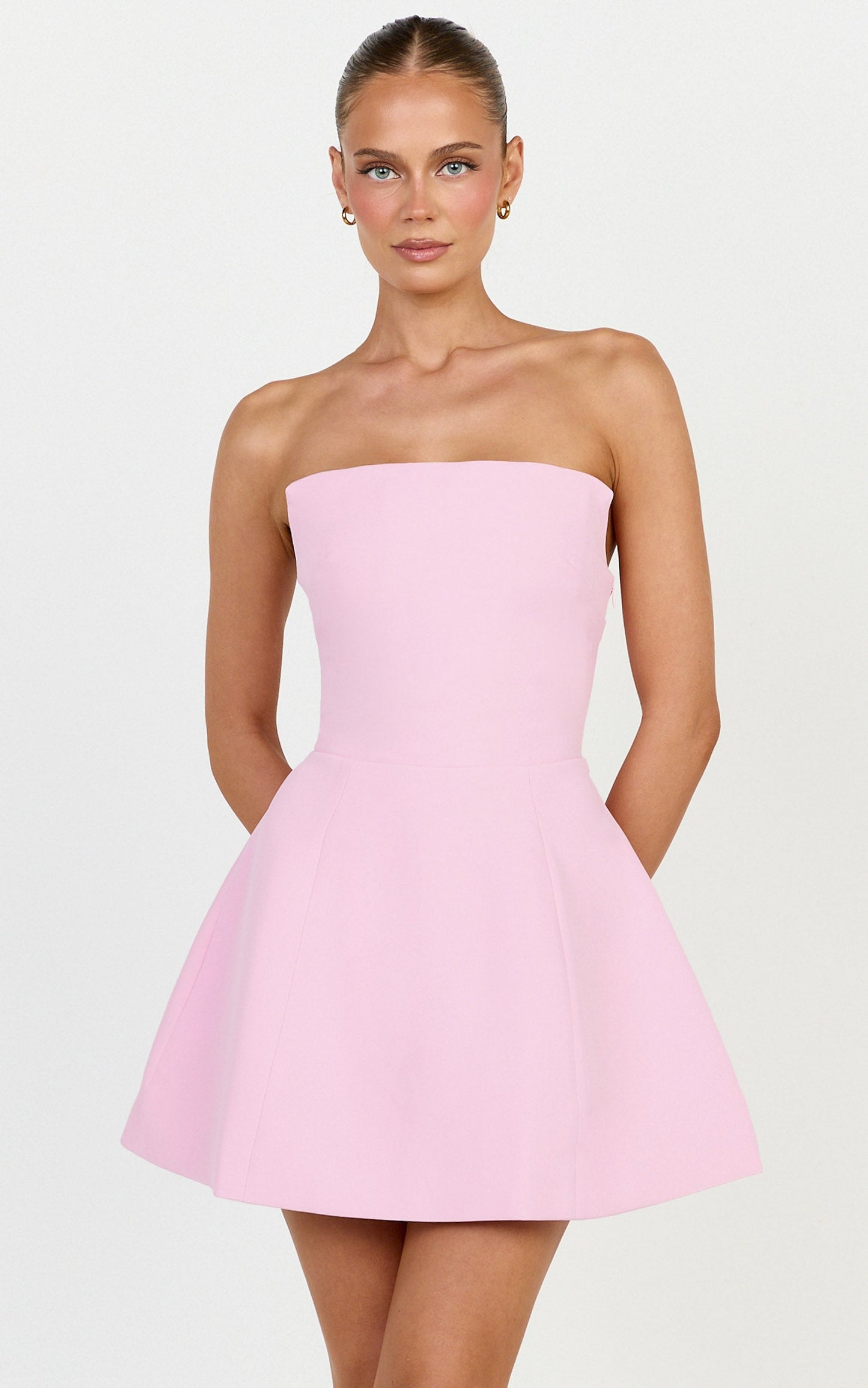 Dani Mini Dress - Strapless Square Neck Tulip Skirt Dress in Pink