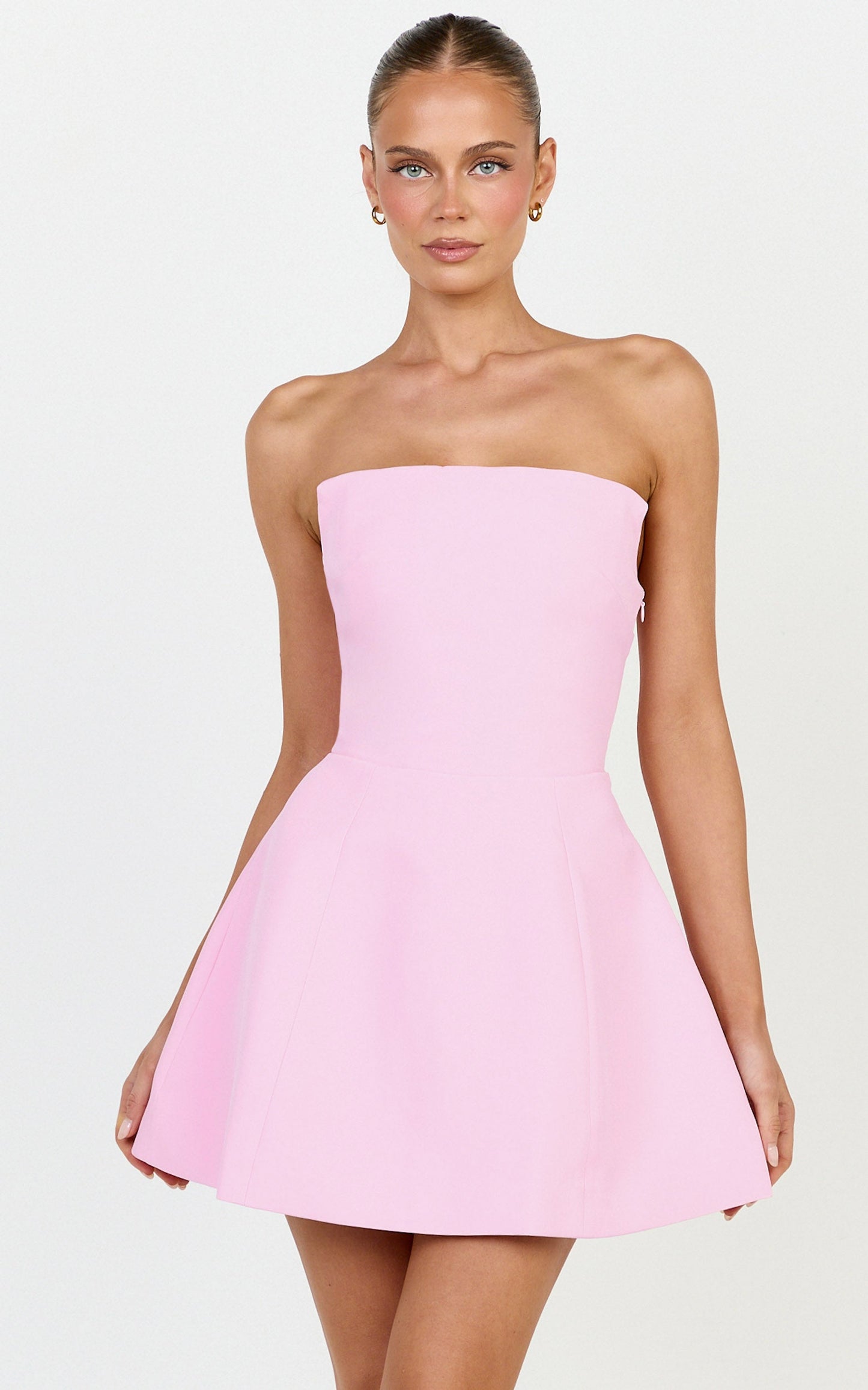 Dani Mini Dress - Strapless Square Neck Tulip Skirt Dress in Pink