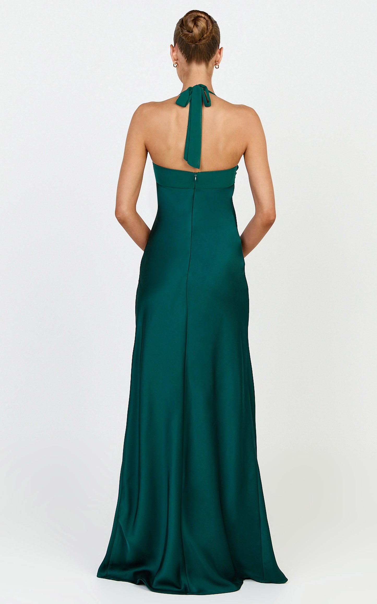 Flynn Maxi Dress - Satin Halter Sweetheart Neck Dress in Emerald