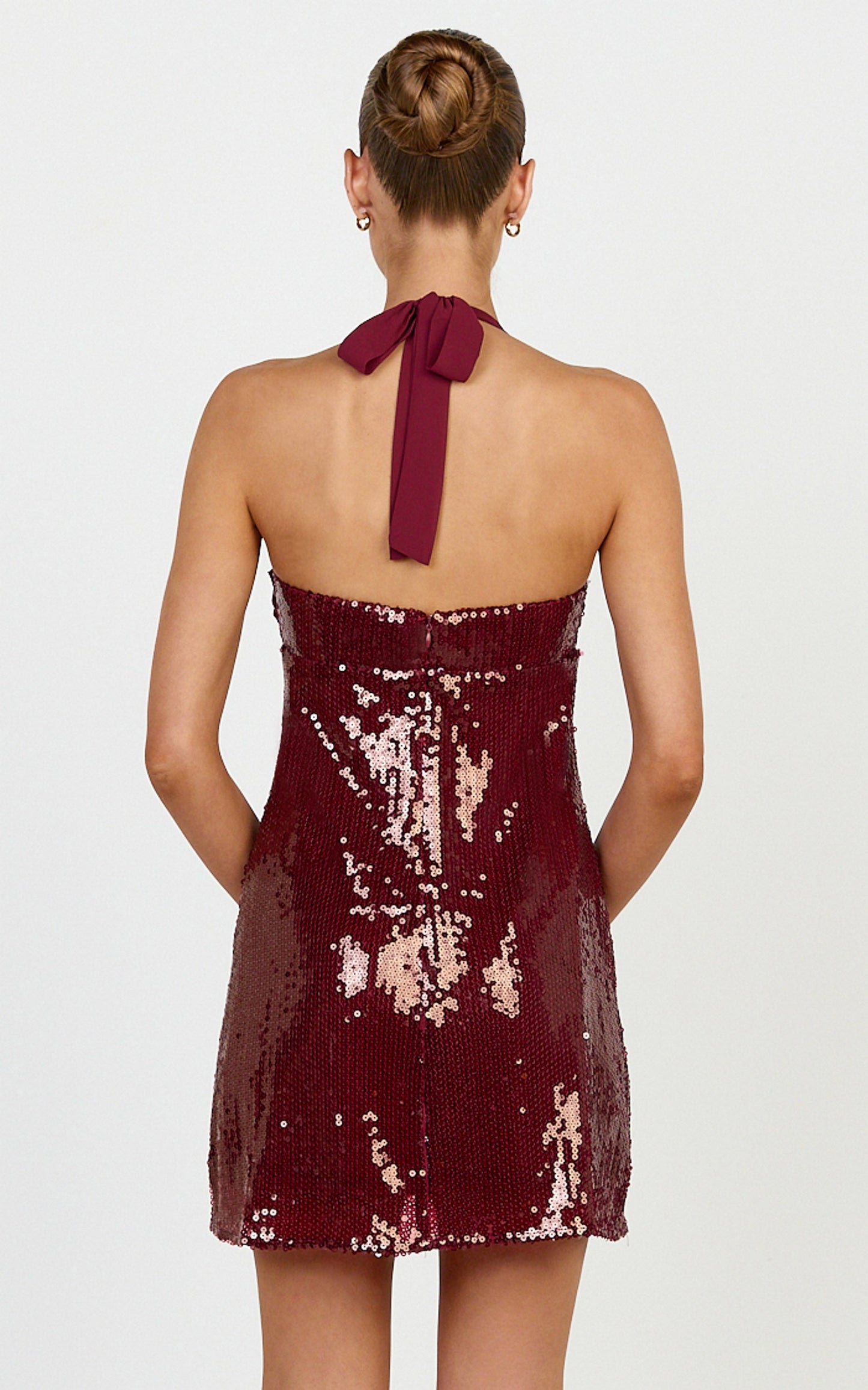 Grace Mini Dress - Twisted Bust A Line Sequin Dress in Wine