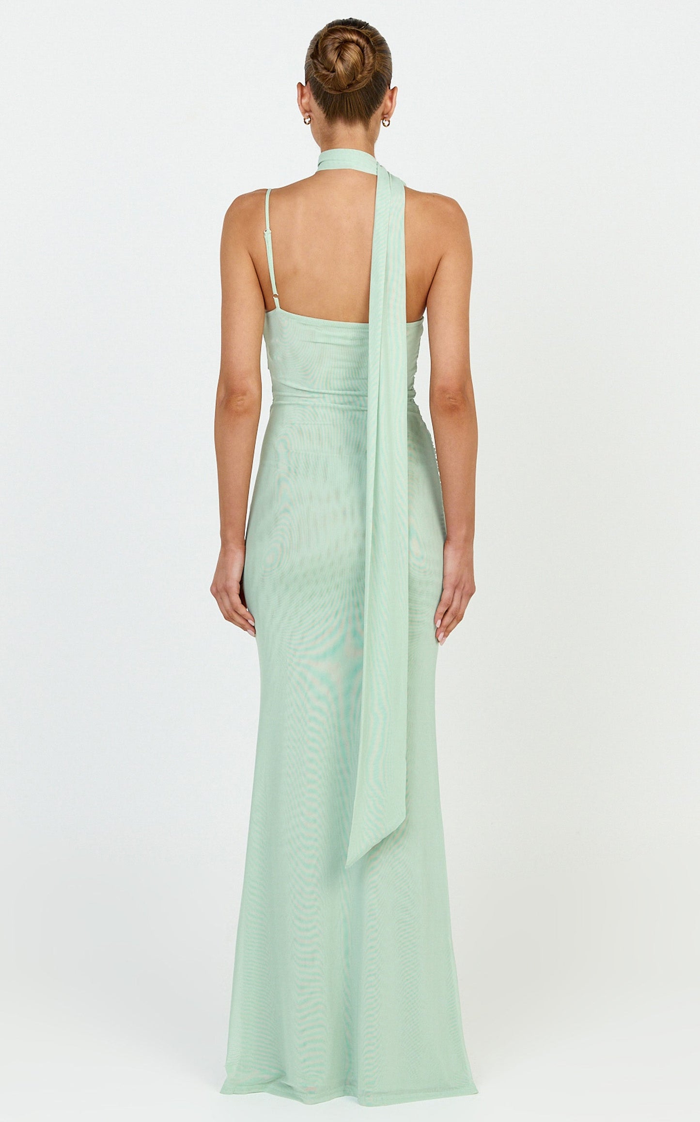 Larson Maxi Dress - Asymmetric Tie Neck Column Dress in Sage