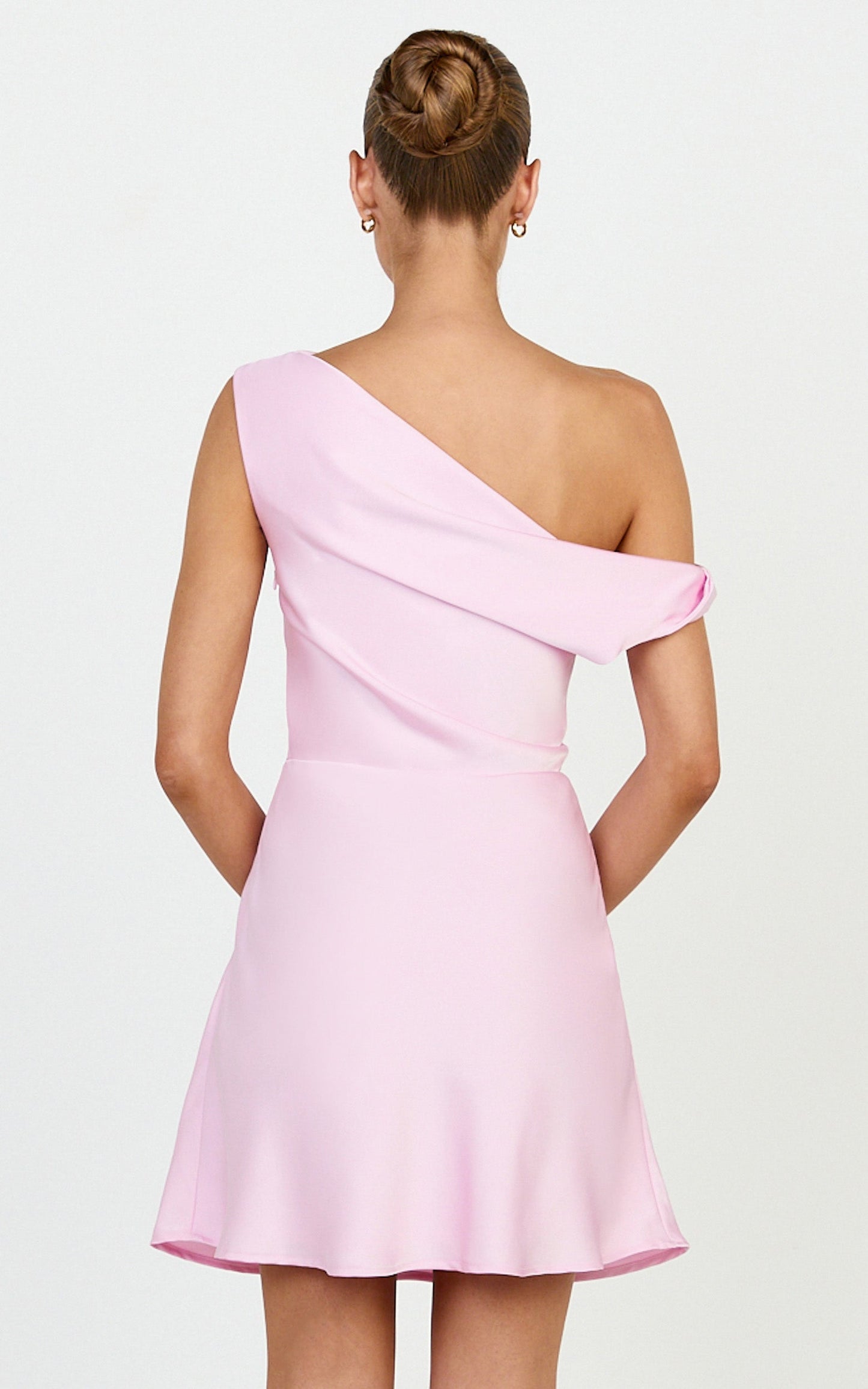 Lira Mini Dress - One Shoulder Satin Dress in Pink