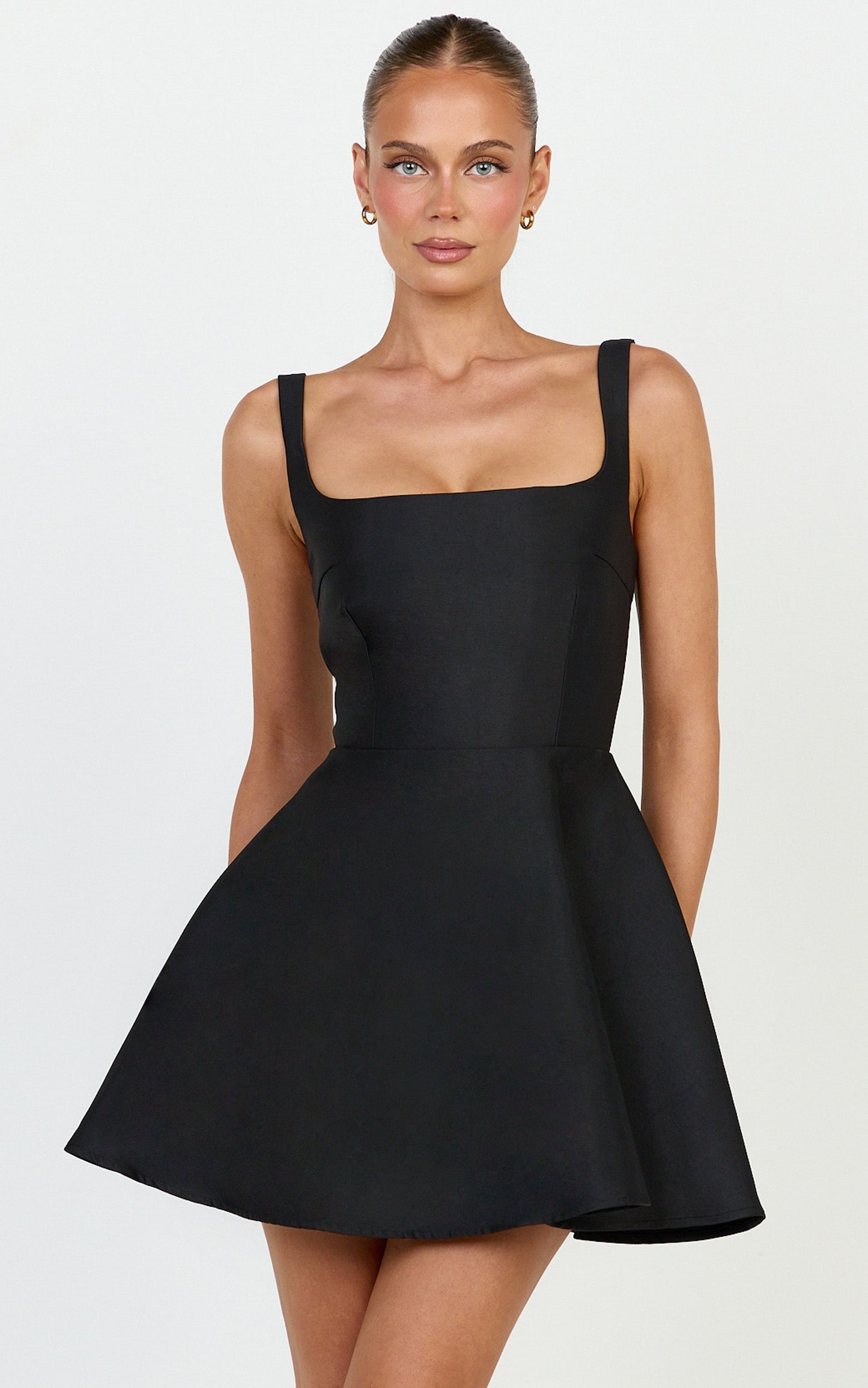 Talia Mini Dress - Scoop Neck Fit And Flare Dres in Black
