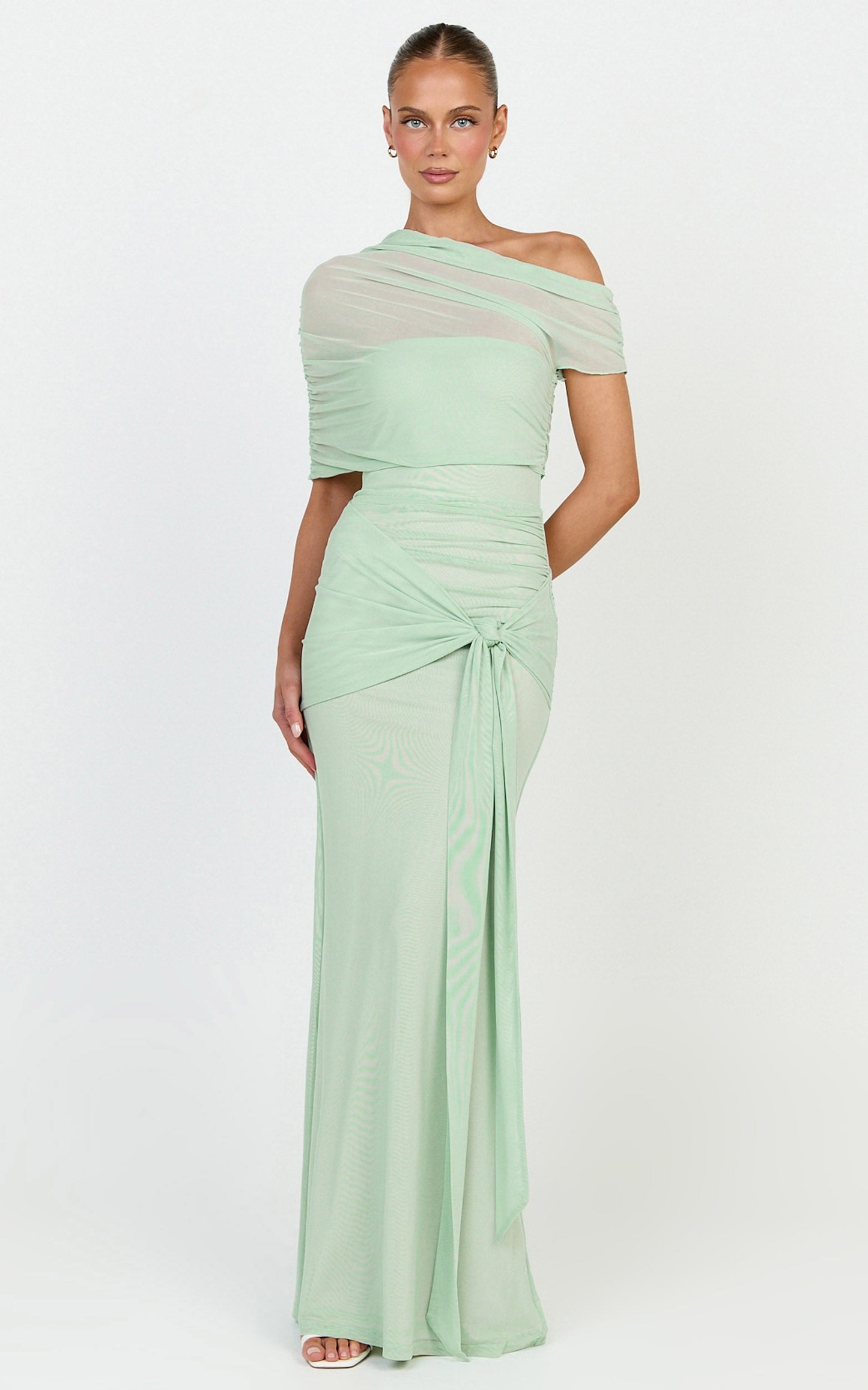 Nicolette Maxi Dress - Cape Sleeve Off Shoulder Dress in Sage