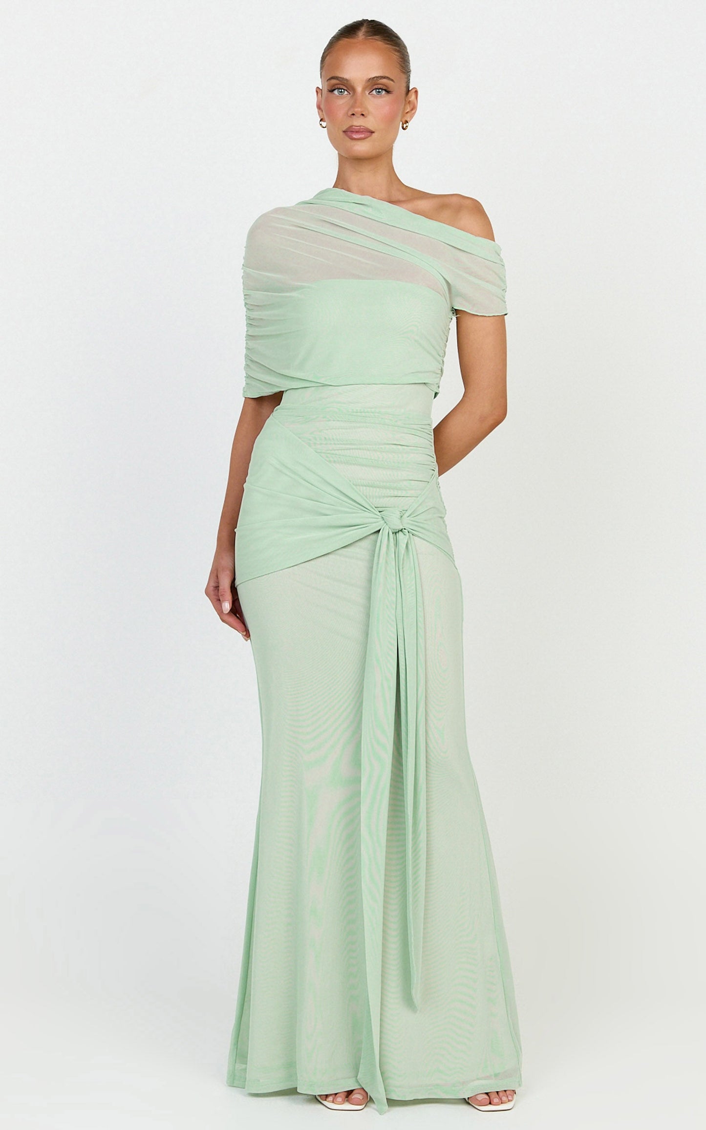 Nicolette Maxi Dress - Cape Sleeve Off Shoulder Dress in Sage