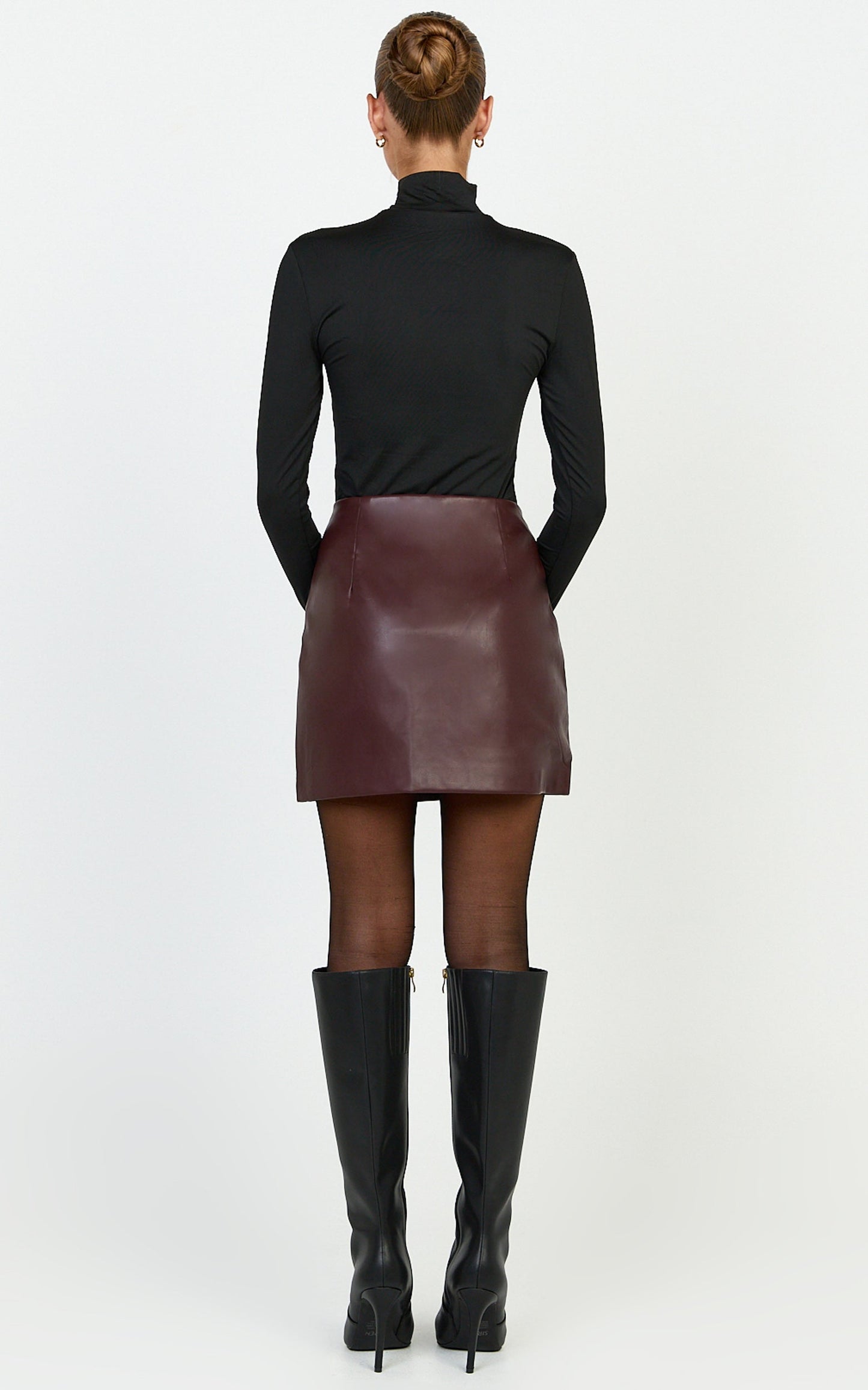 Prague Mini Skirt - Wrap Faux Leather Skirt in Wine