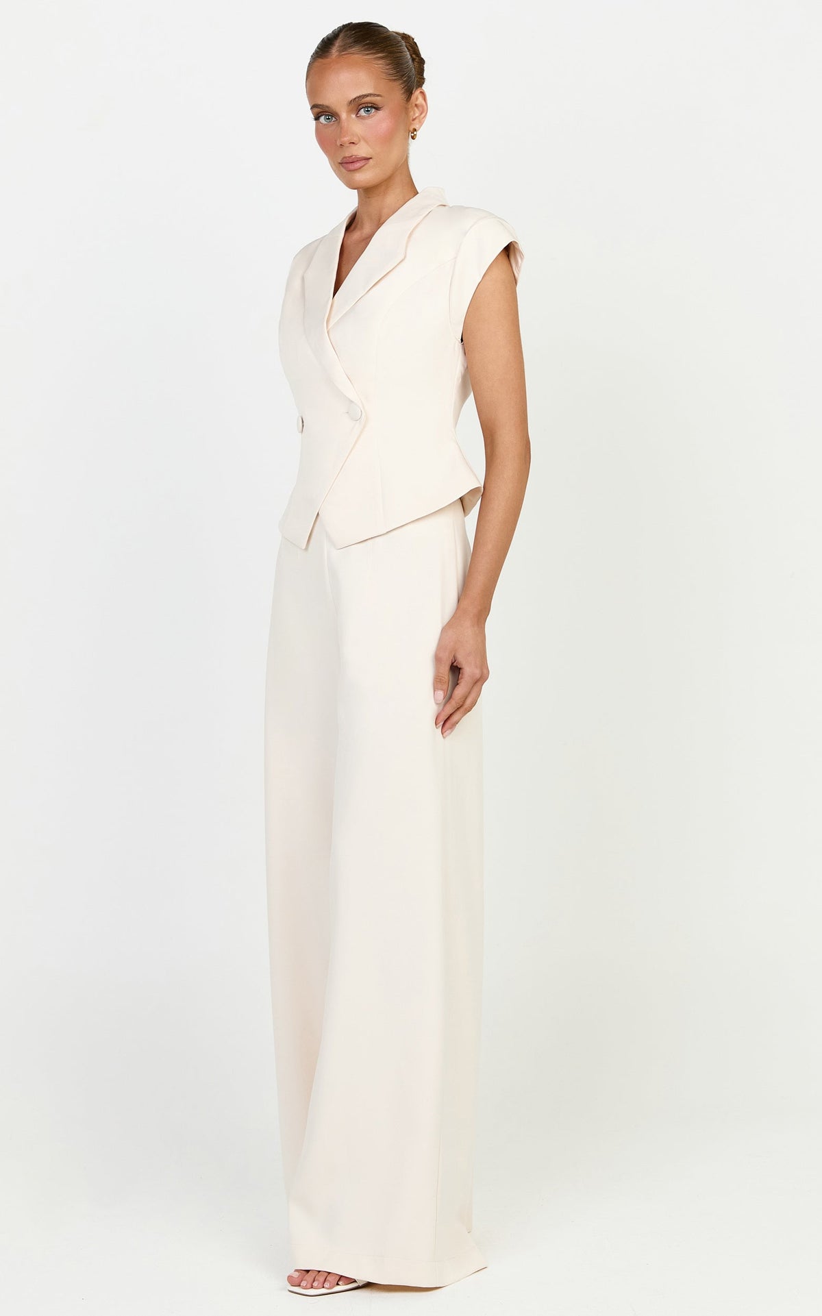 Poppy Top - Cap Sleeve Double Breasted Vest Top in Cream