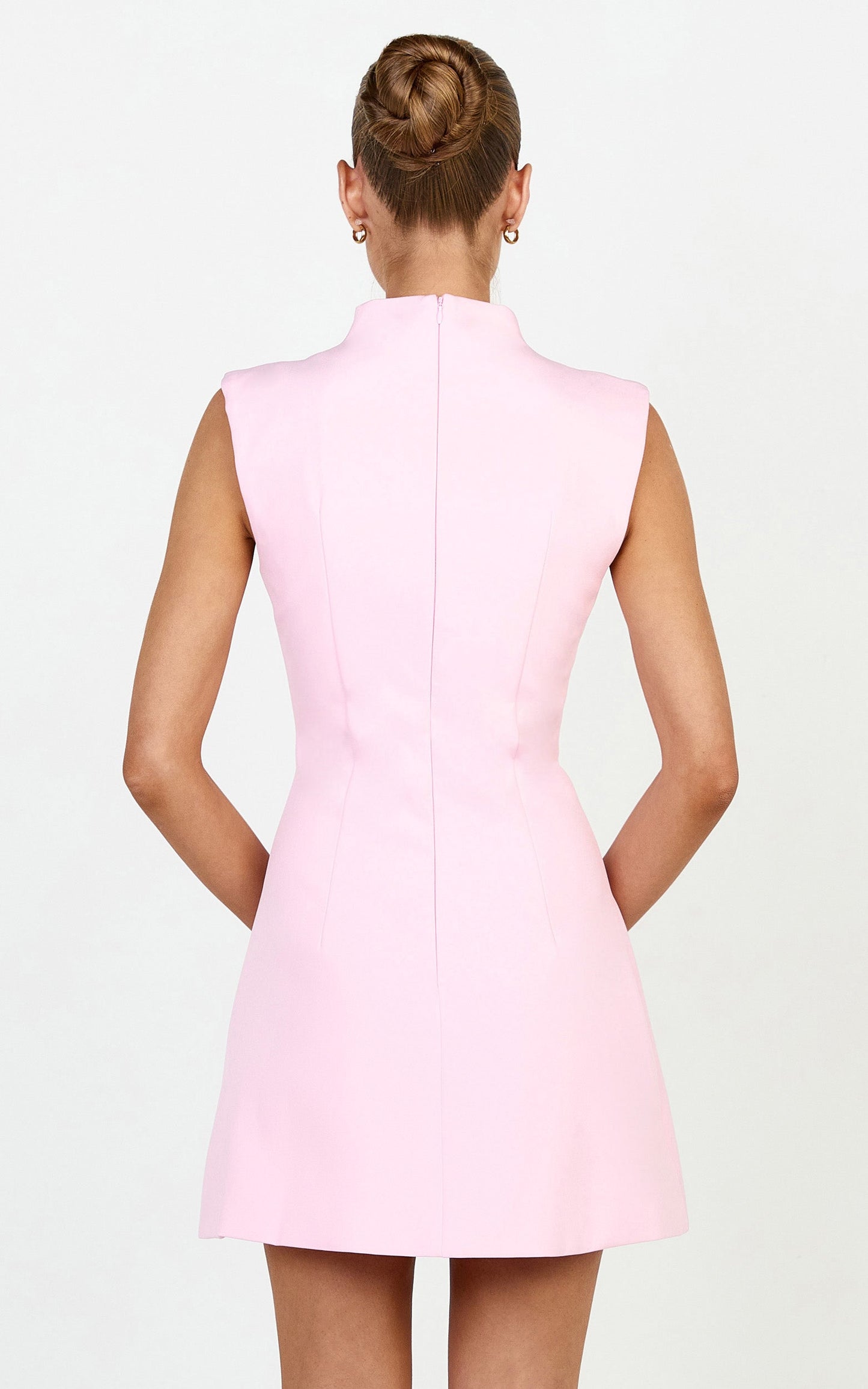 Jacinta Mini Dress - Sleeveless Button Front Tulip Dress in Baby Pink