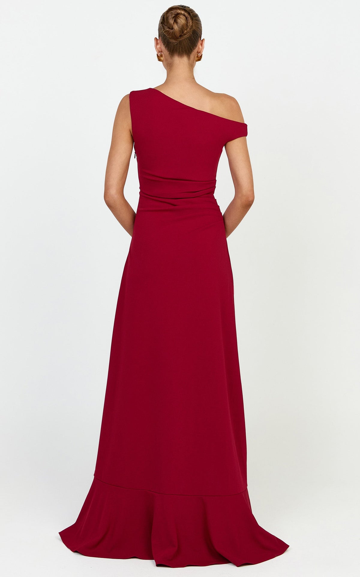 Serafina Midi Dress - Off Shoulder High Side Split Dress in Wine