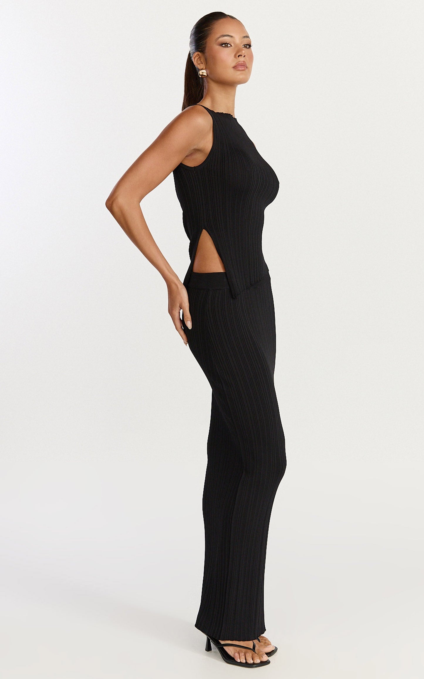 Klarisse Two Piece Top and Skirt Set - Asym Top and Maxi Skirt Set in Black