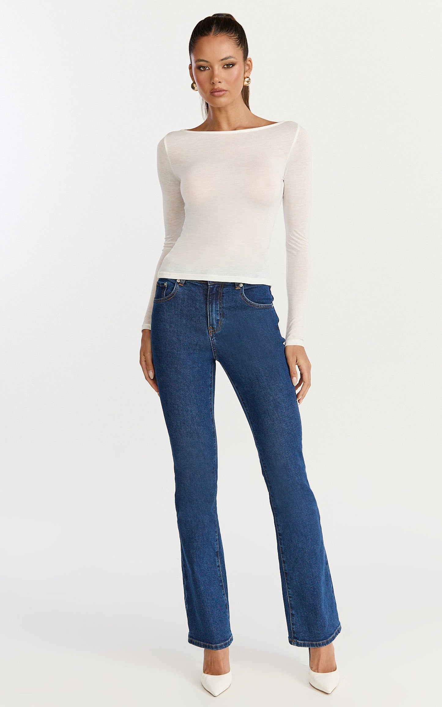 Madi Top - Long Sleeve Sheer Slub Jersey Top in White