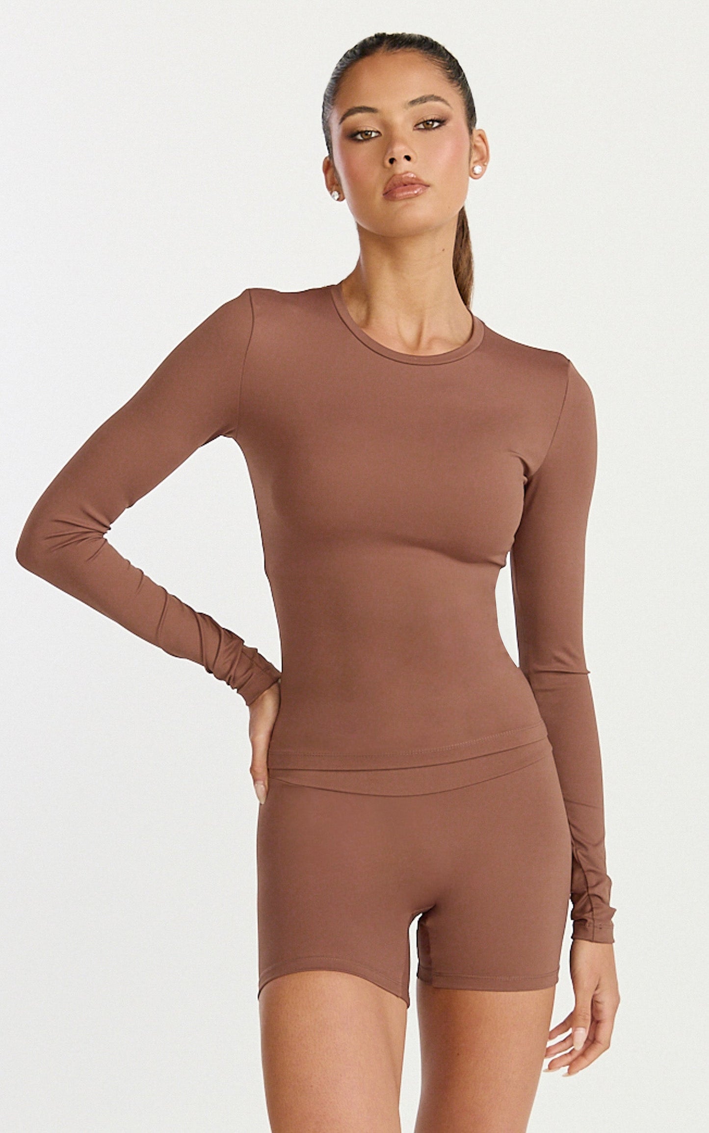 Aurora Shorts - High Waist Bike Shorts in Cocoa Bean
