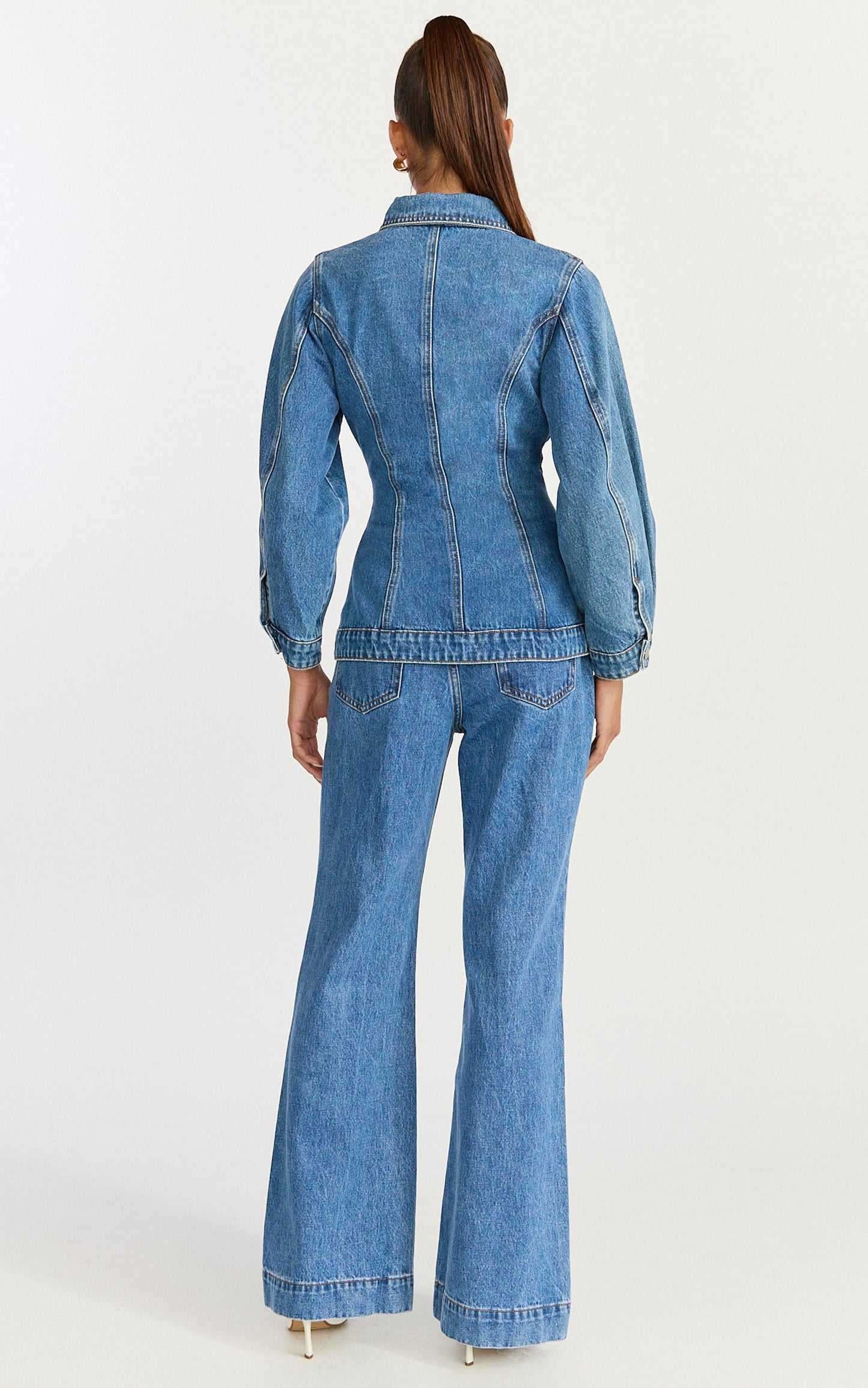 Tianna Jacket - Long Sleeve Contoured Recycled Denim Jacket in Mid Blue Wash