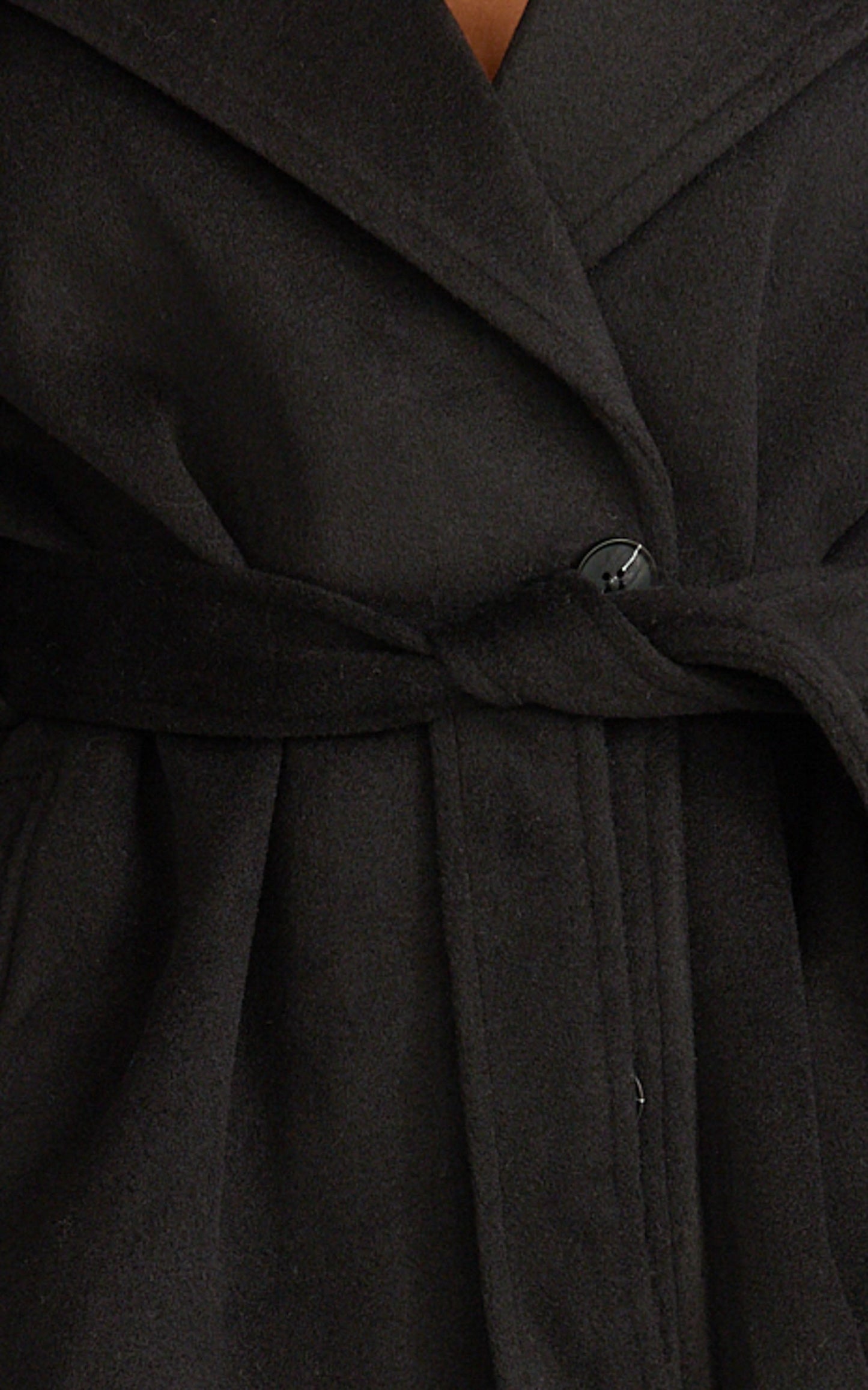 Dahlia Coat - Single Breasted Belted Short Wool Like Coat in Black