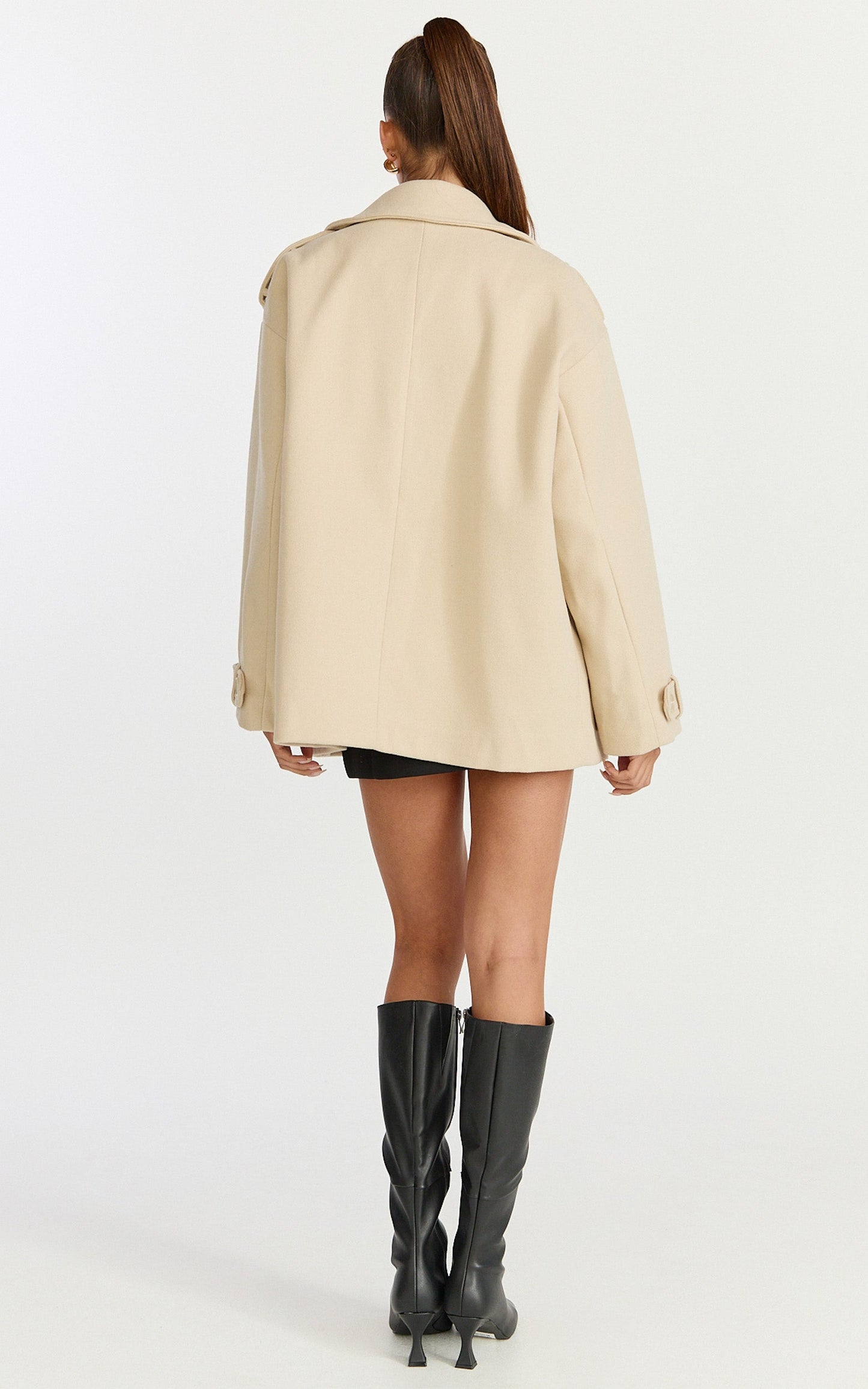 Saskia Coat - Double Breasted Short Wool Like Coat in Cream