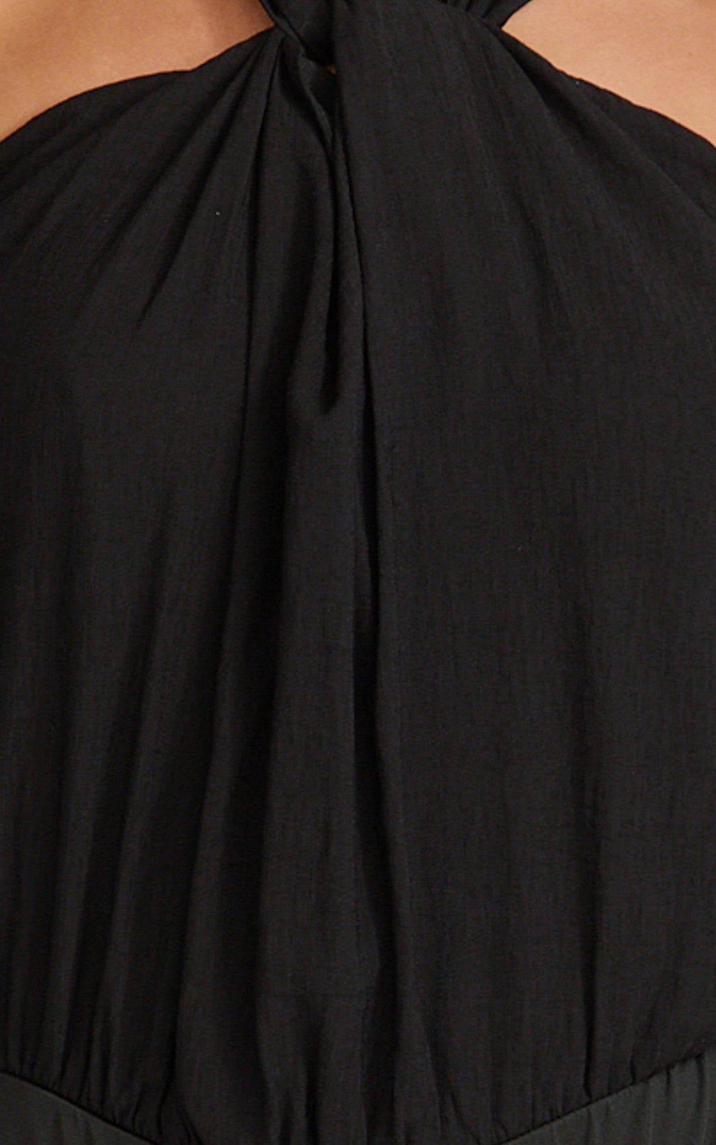 Victoria Bodysuit - Linen Look Tie Knot Halterneck Bodysuit in Black
