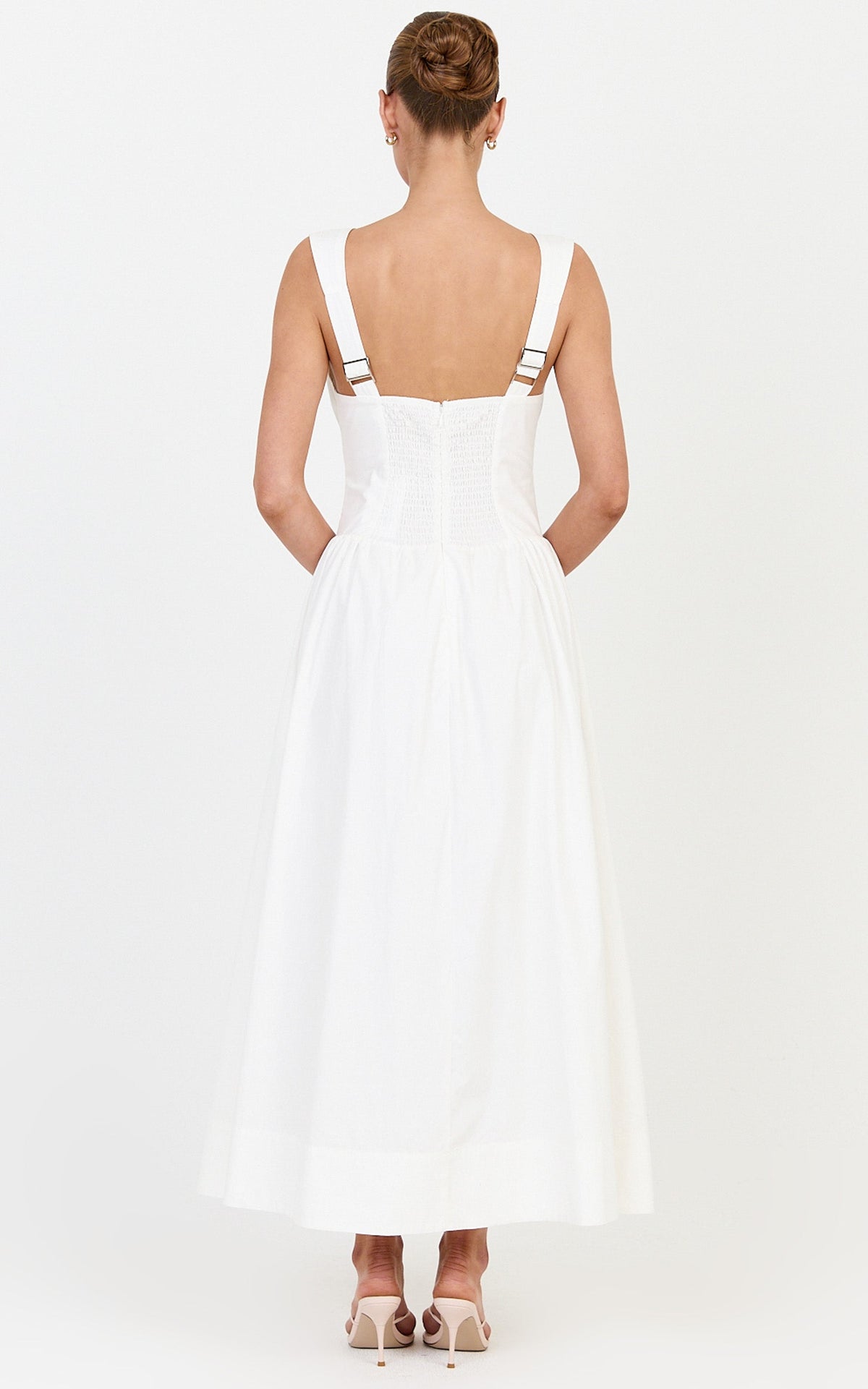 Melody Midi Dress - Cotton V Neck A Line Dress in Off White