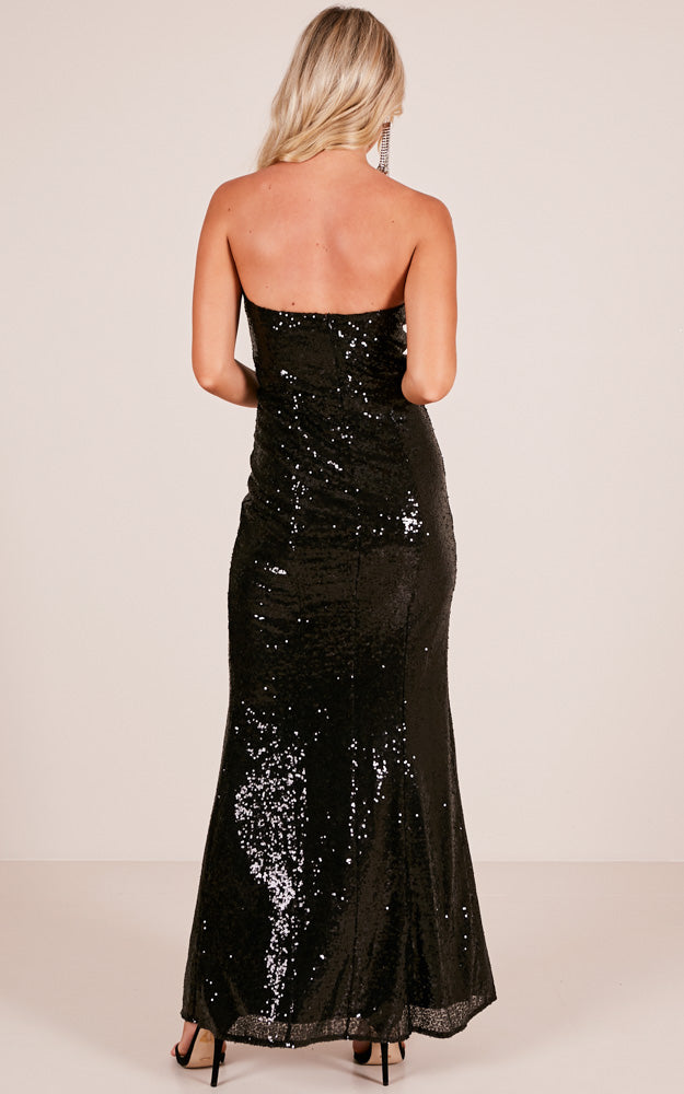 Shimmer Shimmer Maxi Dress In Black Sequin