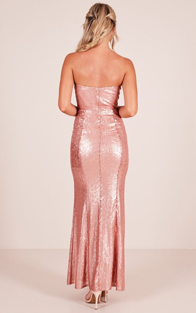 Shimmer Shimmer Maxi Dress In Rose Gold Sequin