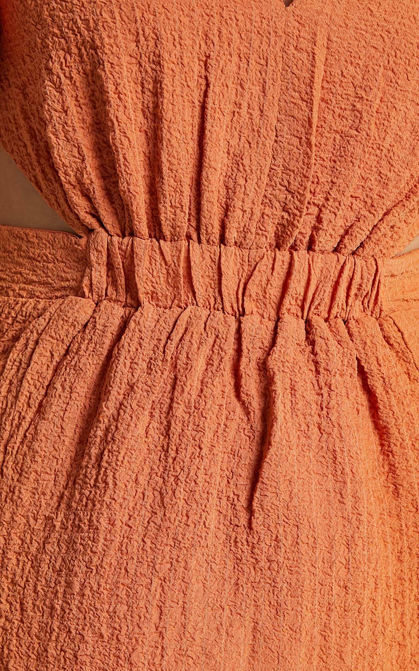 Robina Mini Dress - Puff Sleeve Cut Out Dress in Burnt Orange
