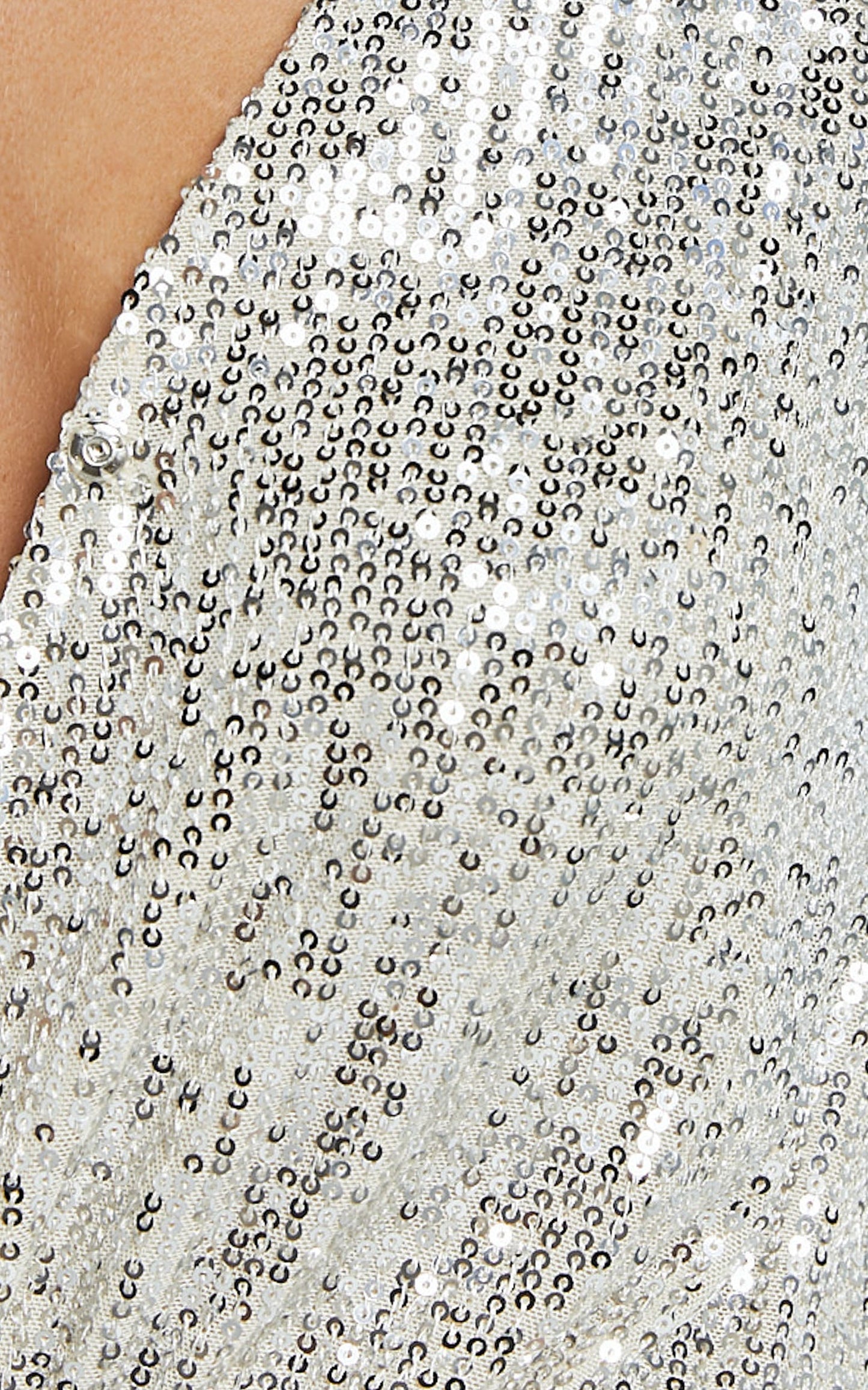 Madone Bodysuit - Long Sleeve V Neck Sequin in Silver