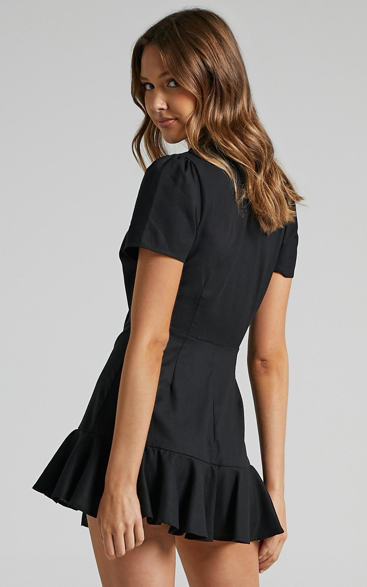 Hawker Playsuit - Linen Plunge Double Breasted Playsuit in Black