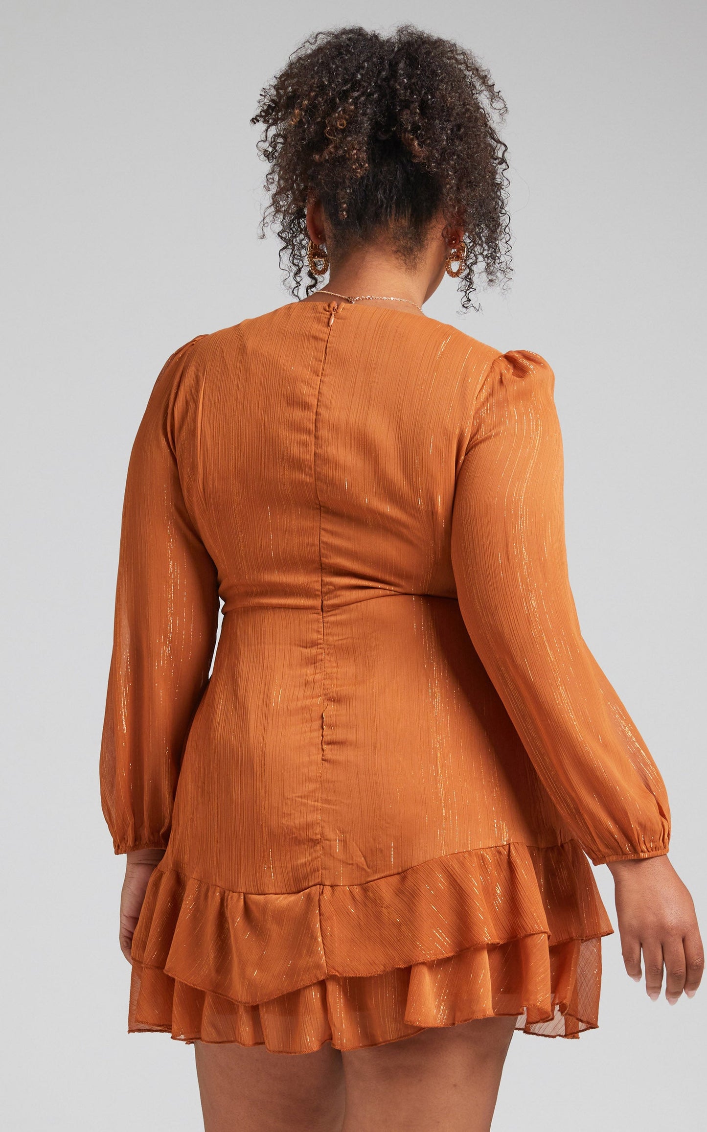 Eyes That Know Me Mini Dress - Long Sleeve Ruffle Dress in Rust