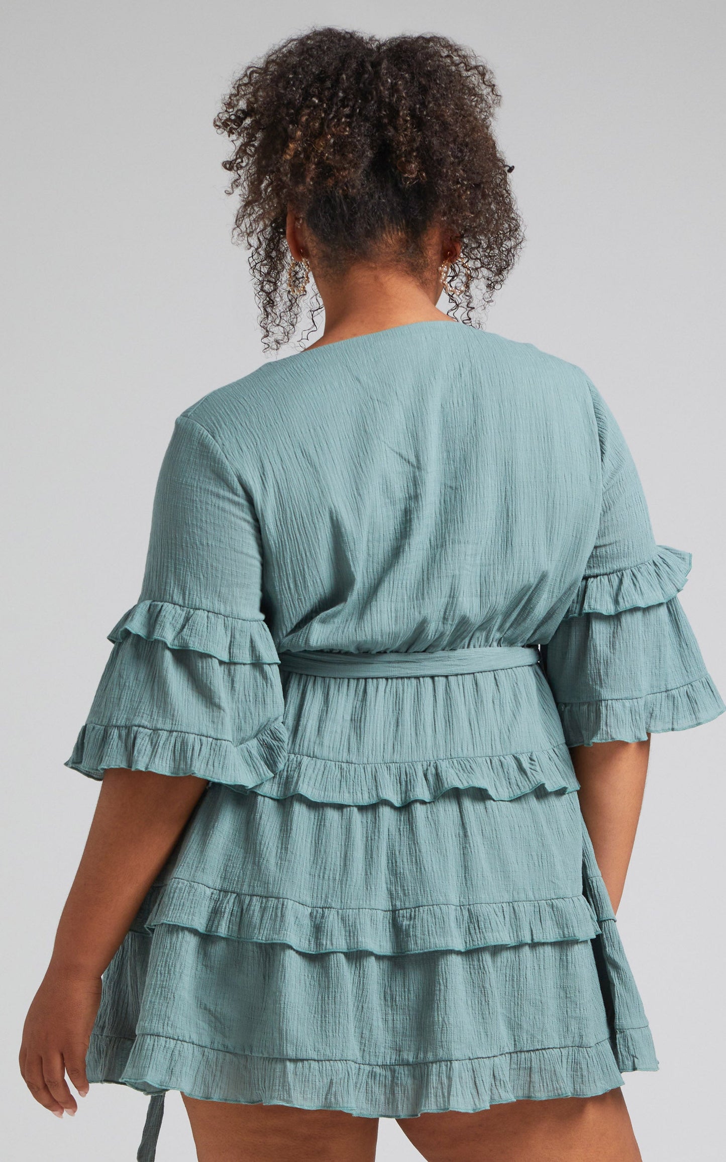 Meet Me In The Sun Mini Dress - Tie Waist Tiered Dress in Sage
