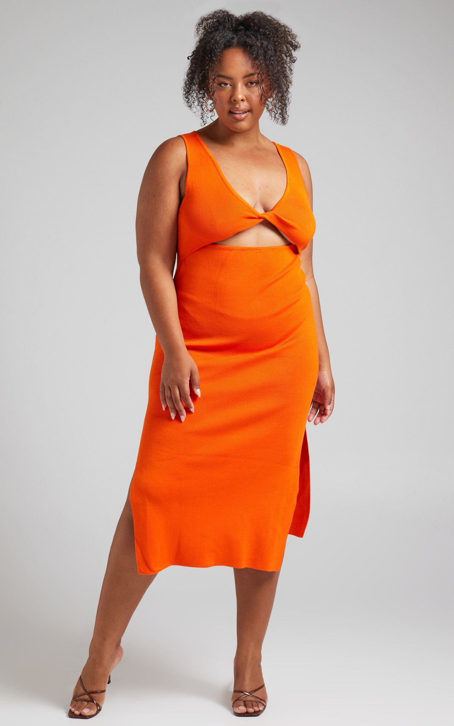 Calithea Knit Dress with Twist Front in Orange