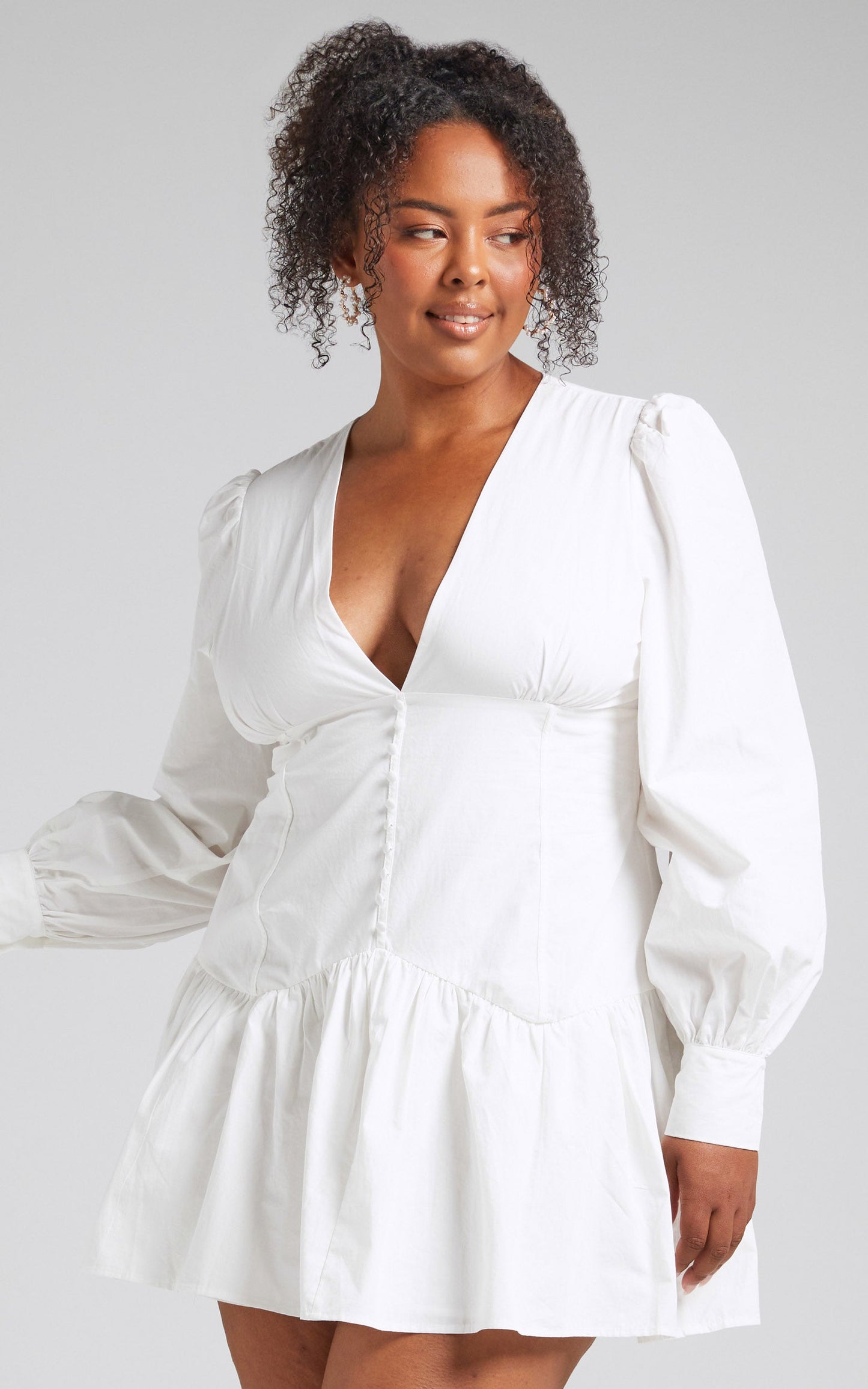 Carlyle Mini Dress - Long Sleeve Corset Dress in White