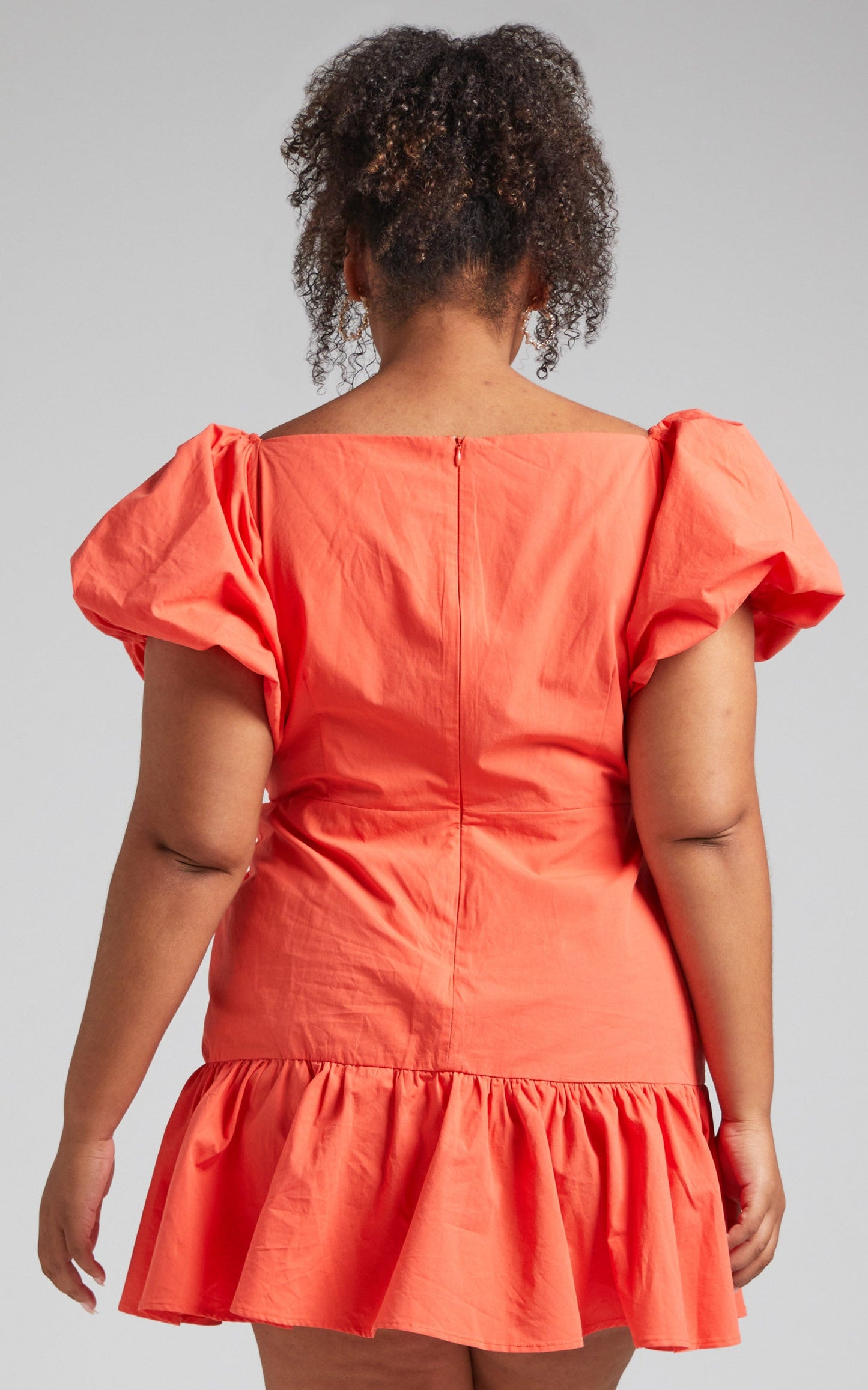Brighton Mini Dress - Puff Sleeve Ruffle Dress in Orange