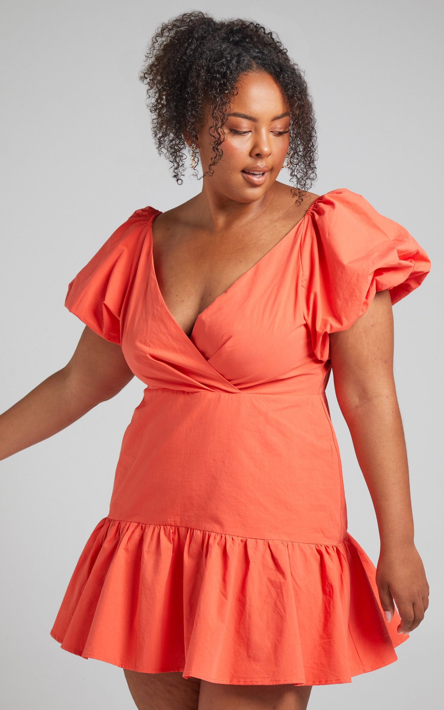 Brighton Mini Dress - Puff Sleeve Ruffle Dress in Orange