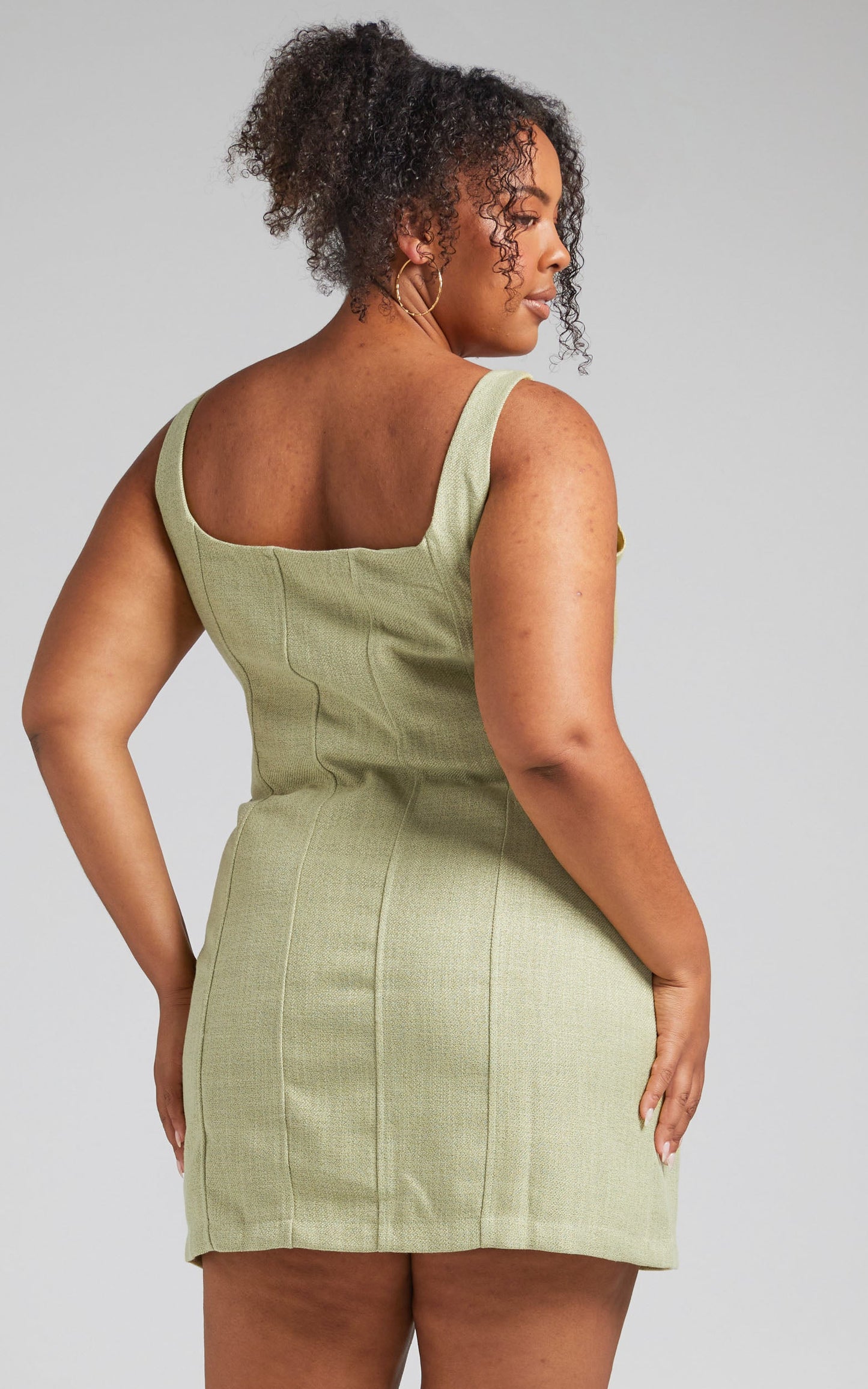 Nimby Mini Dress - Panelled Boucle Tweed Dress in Green Tweed