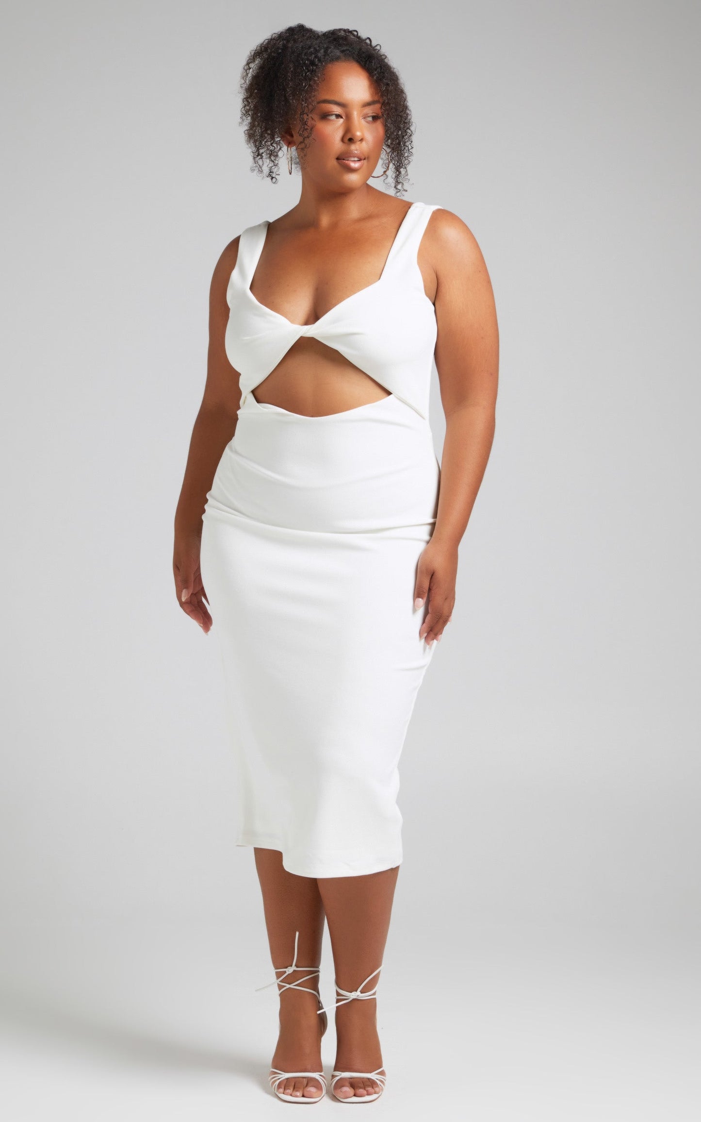 Coyote Twist Detail Midi Dress in White