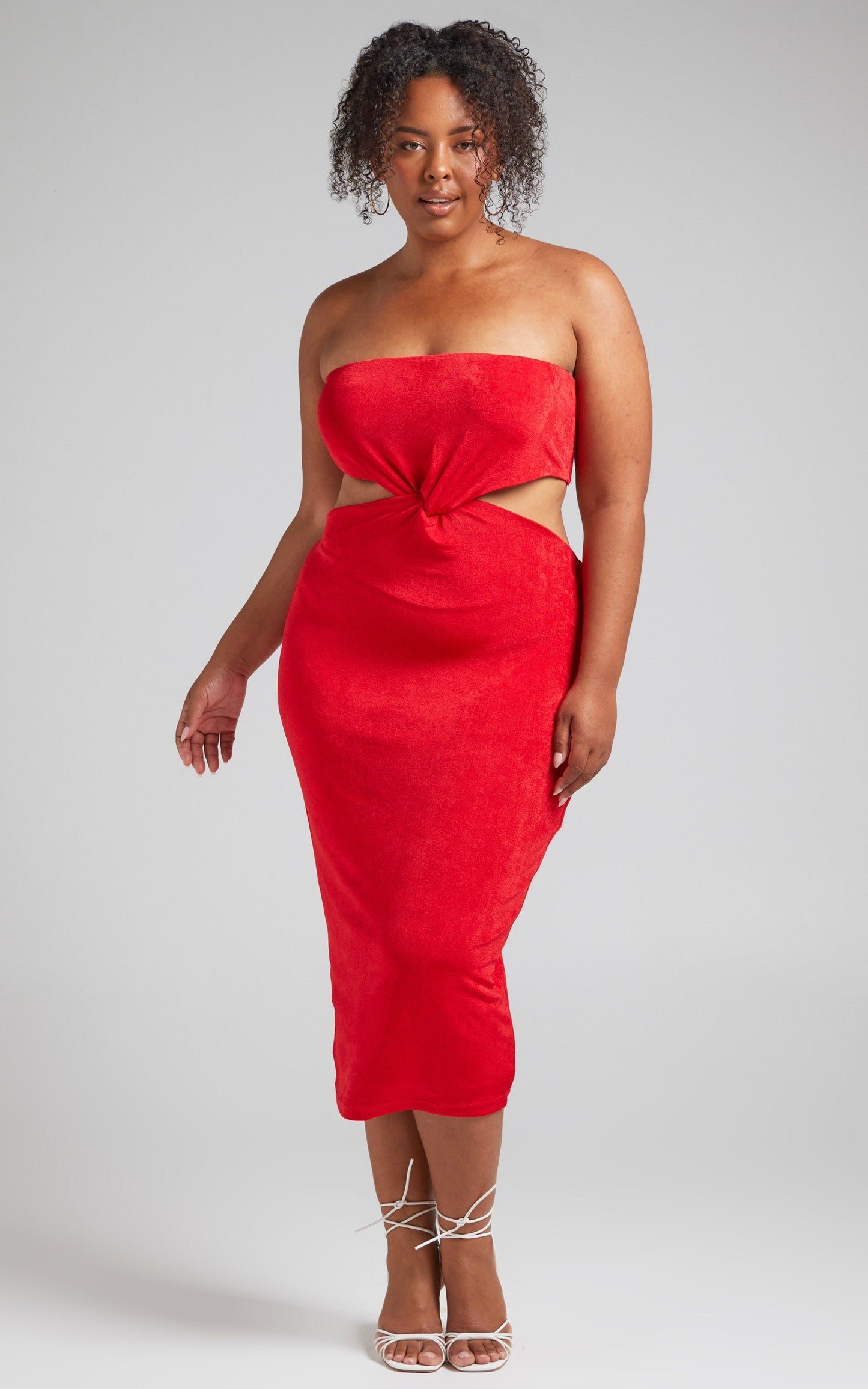 Candence Twist Front Strapless Dress in Red