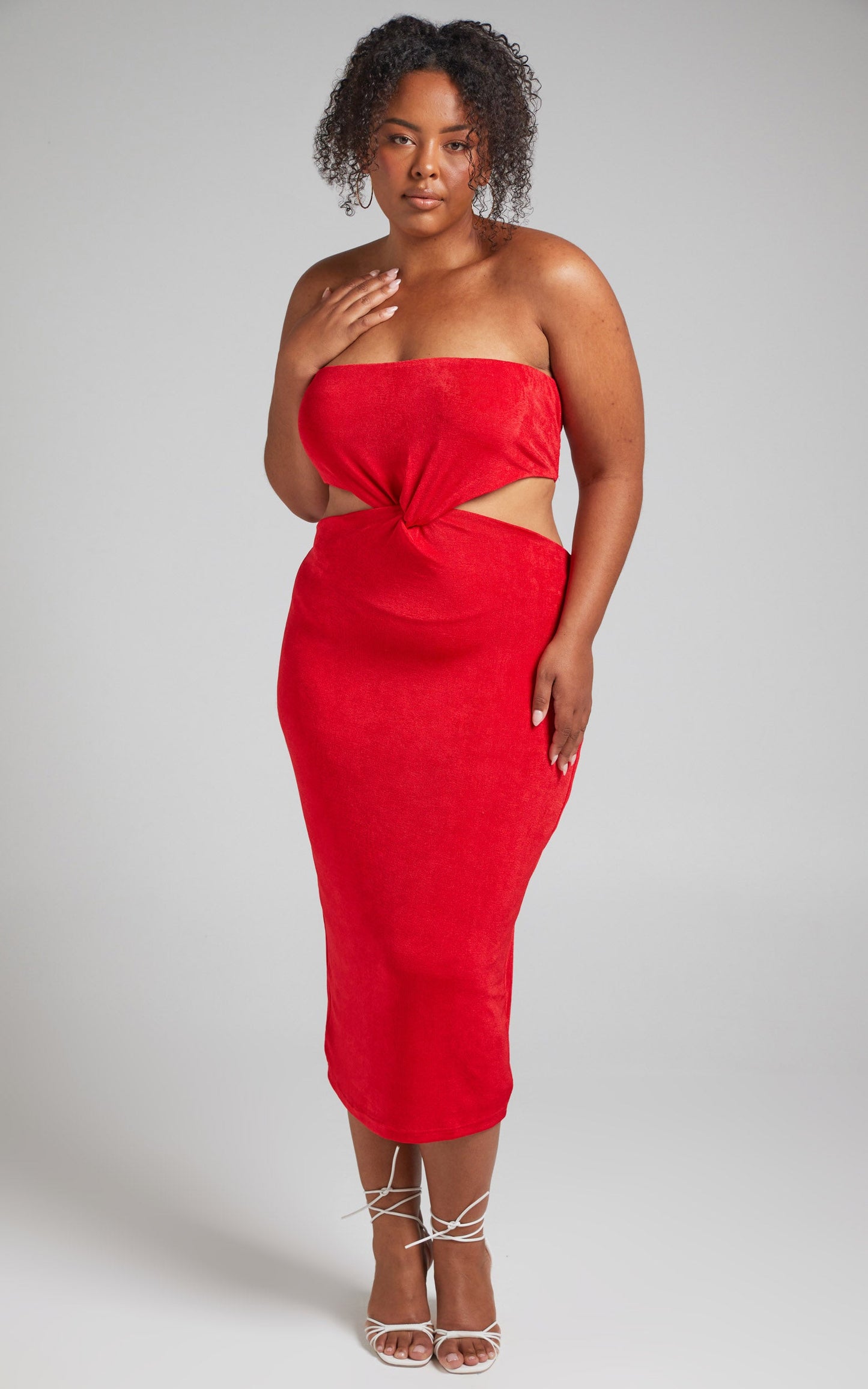 Candence Twist Front Strapless Dress in Red