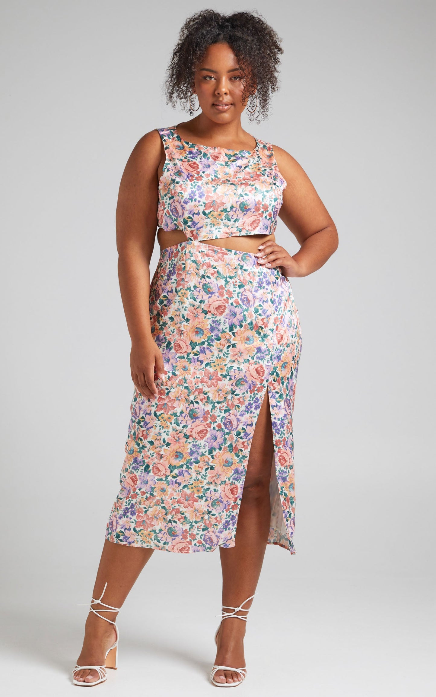 Stella Midi Dress - Cut Out Waist Tie Front Dress in Secret Garden