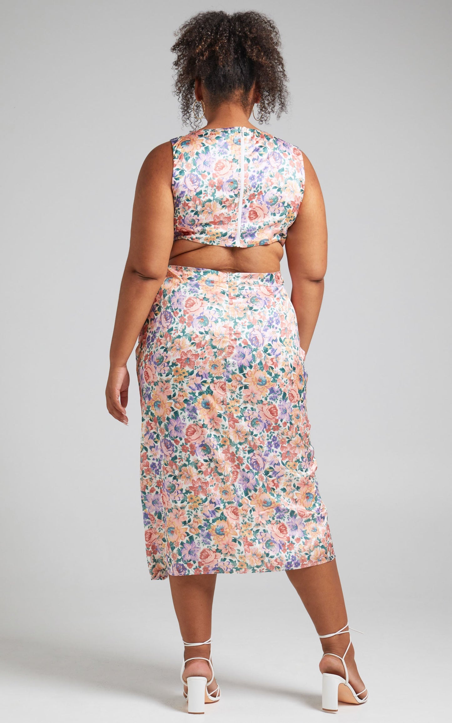 Stella Midi Dress - Cut Out Waist Tie Front Dress in Secret Garden