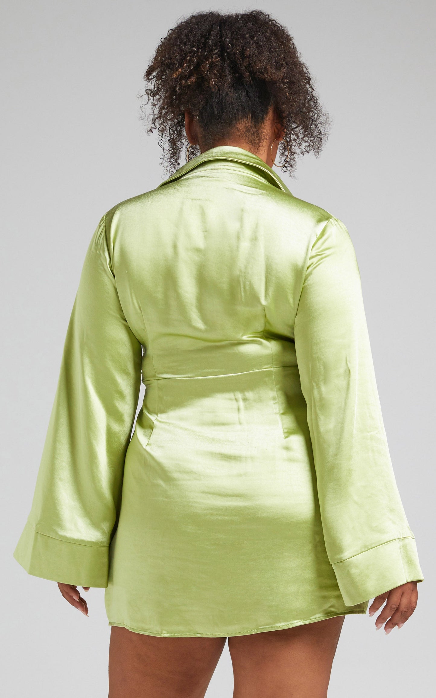 Hadid Mini Dress - Button Down Waist Tie Shirt Dress in Green