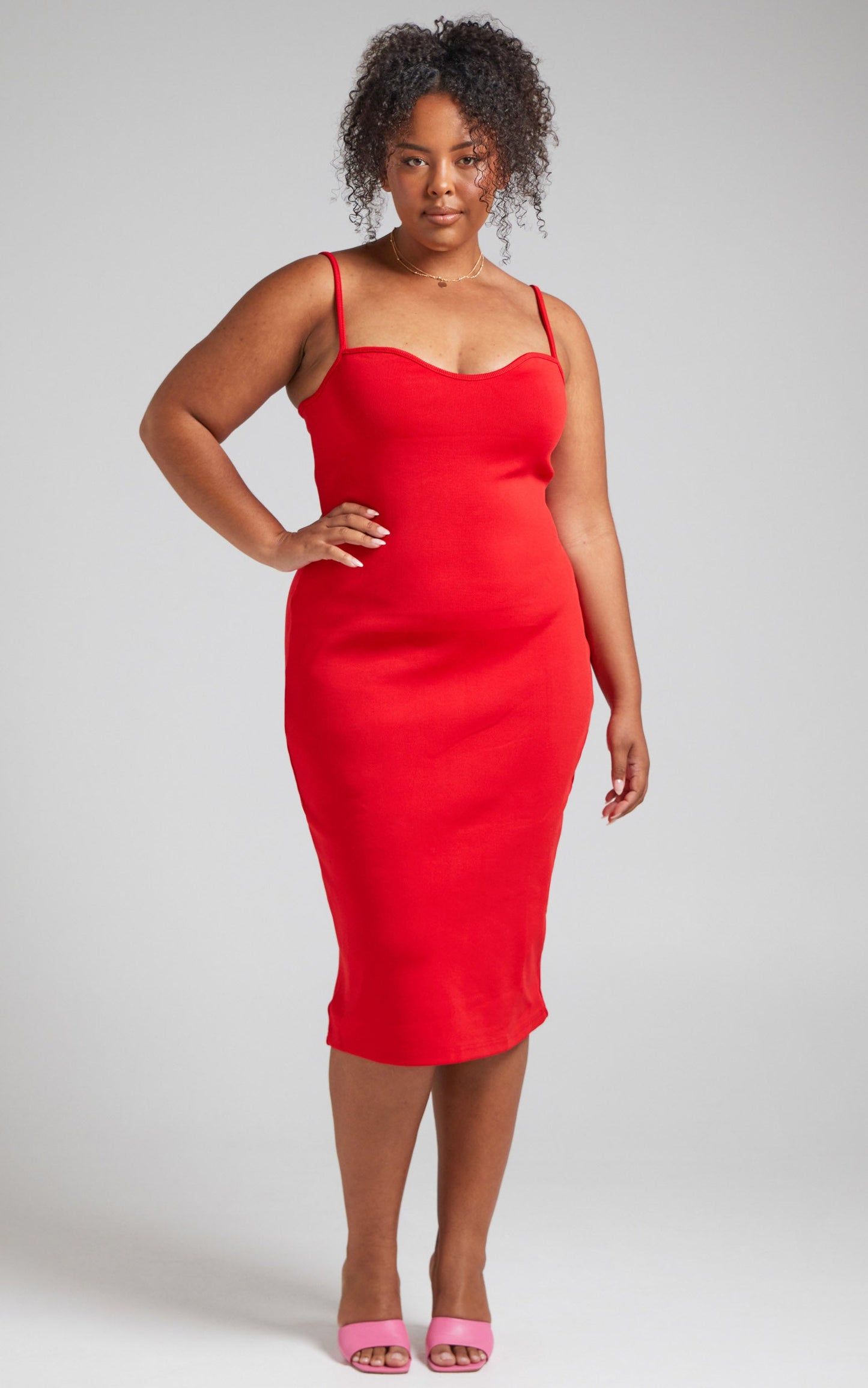 Larah Midi Dress - Bodycon Sweetheart Neckline Dress in Red