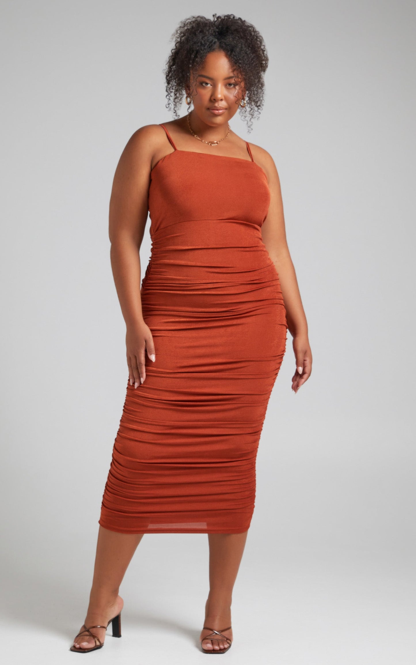 Commit To Me Midi Dress - Strappy Bodycon Dress in Rust