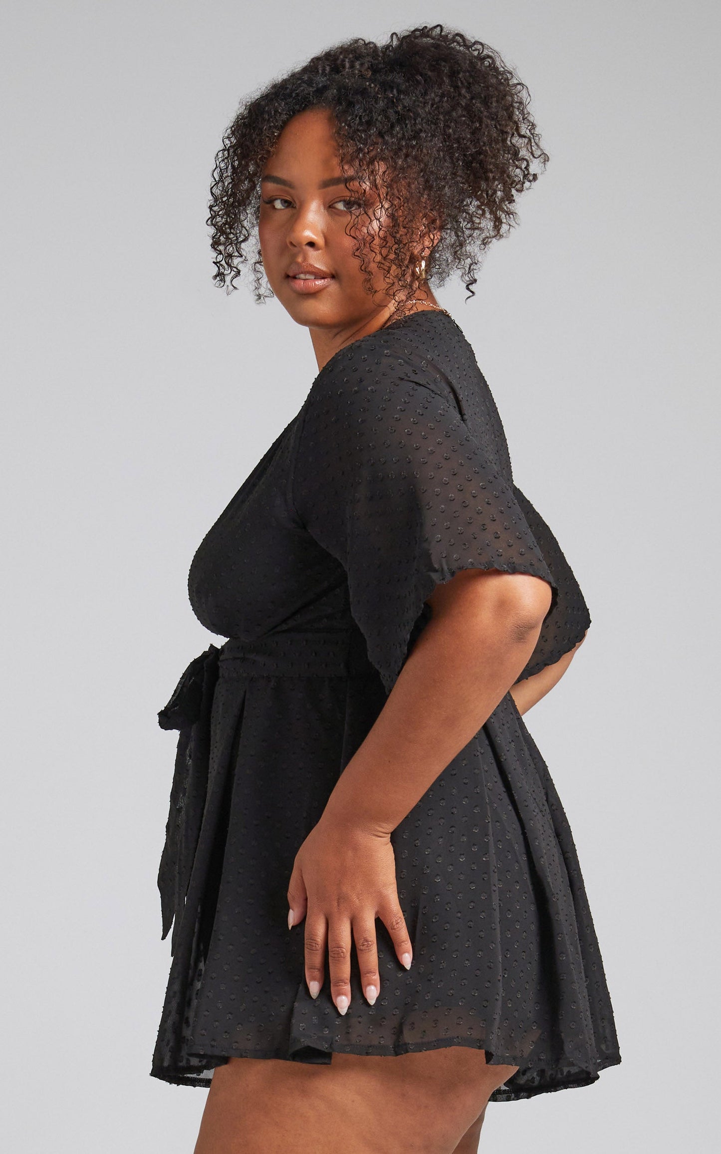 Chains Hit My Chest Plunge Mini Playsuit in Black