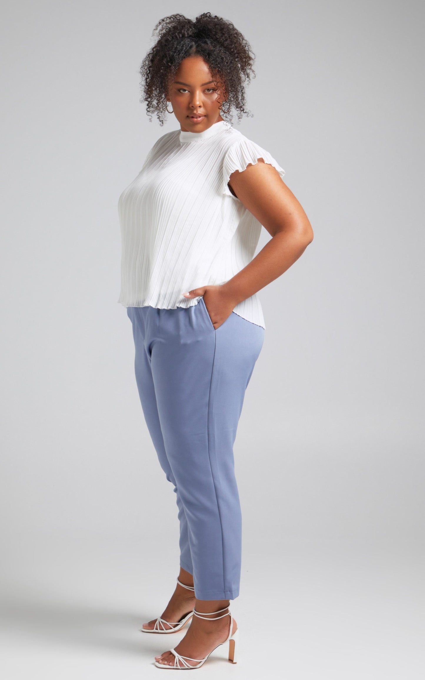 Damika Pants - High Waist Cropped Pin Tuck Pants in Blue