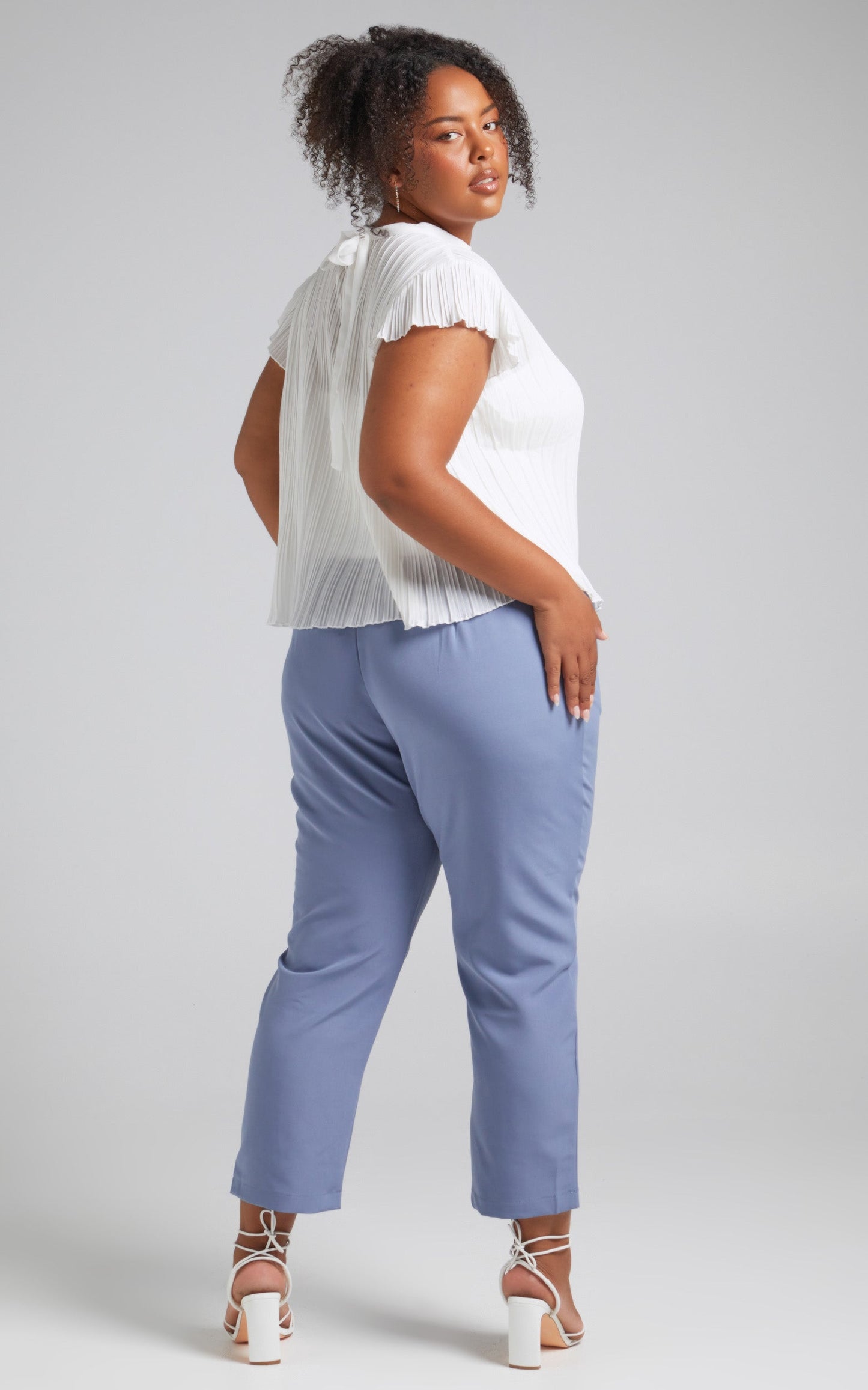 Damika Pants - High Waist Cropped Pin Tuck Pants in Blue