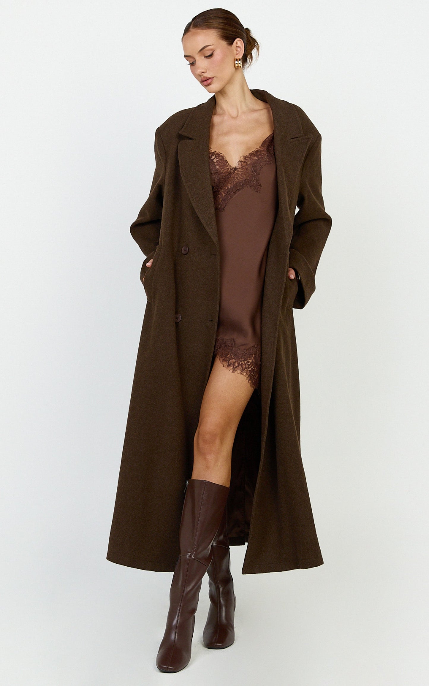 Eloise Coat - Oversized Longline Tailored Coat in Mocha Brown