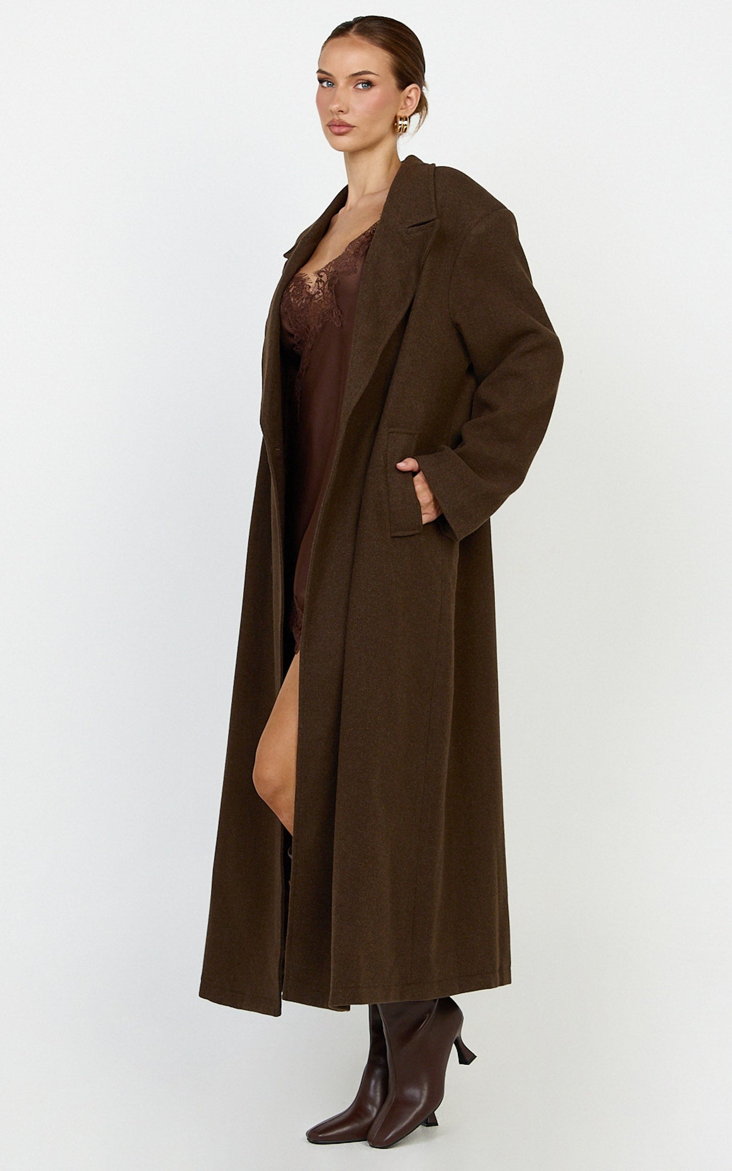 Eloise Coat - Oversized Longline Tailored Coat in Mocha Brown