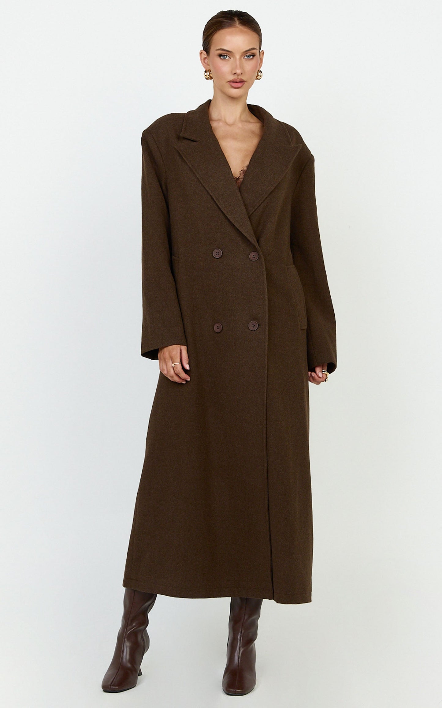 Eloise Coat - Oversized Longline Tailored Coat in Mocha Brown