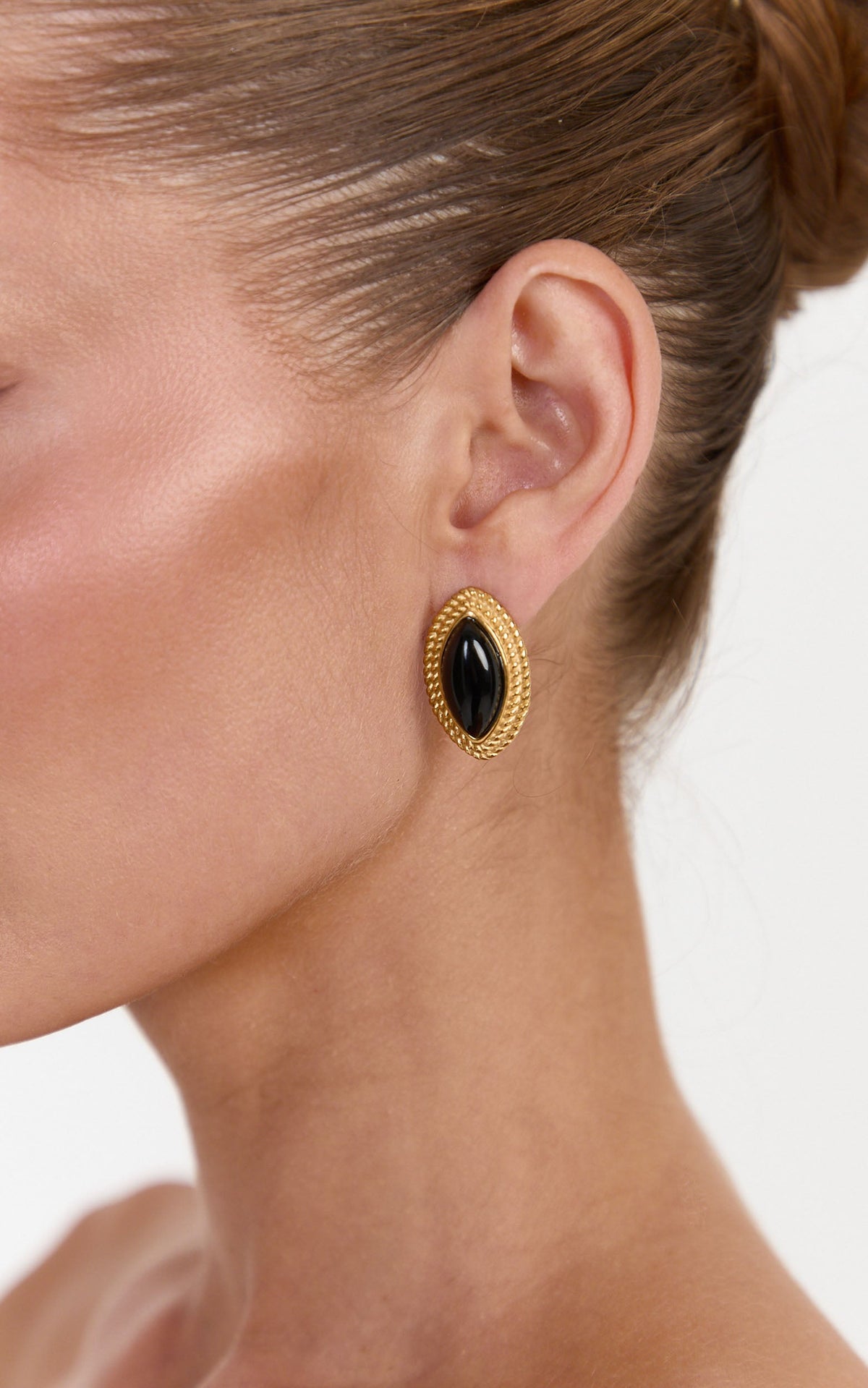 Romy Earrings - Oval Stud Earrings in Gold Plated 18k - Black